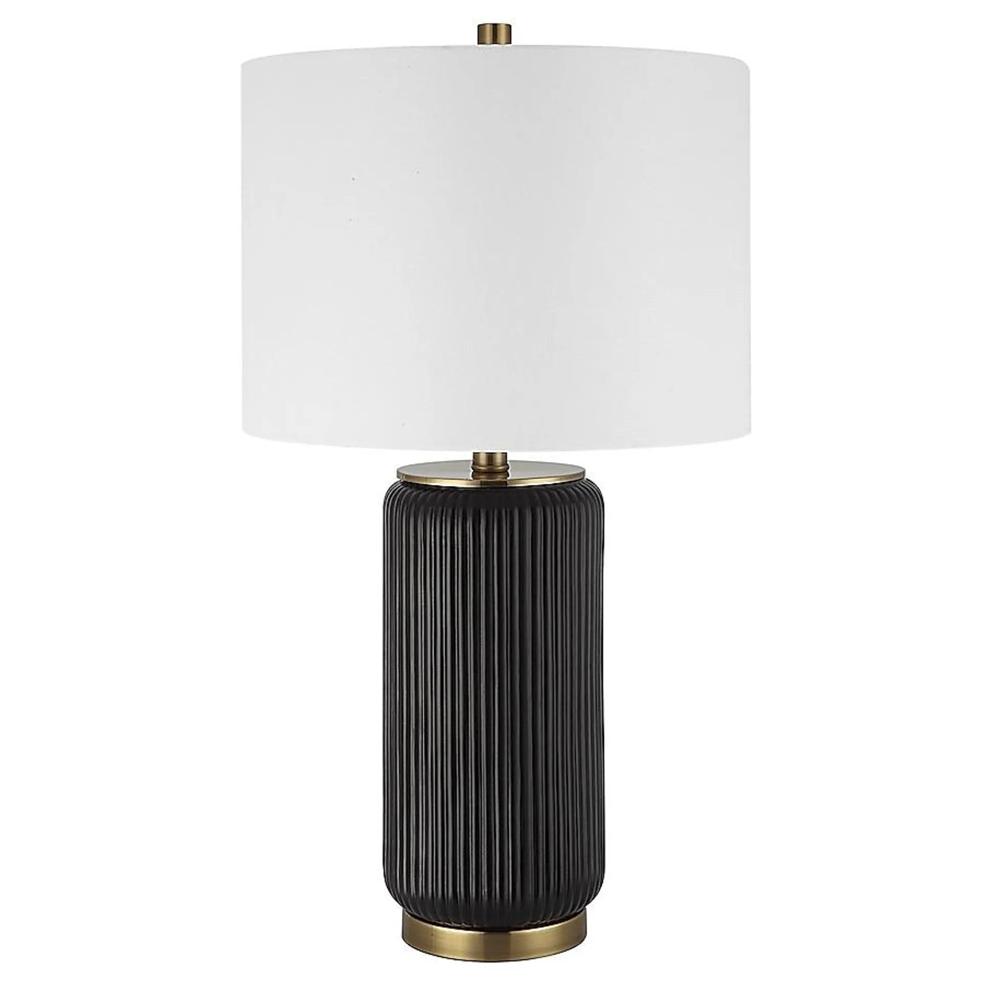 Origin 21 25.5-in Rich Black with Gold Accents Led; Rotary Socket Table Lamp with Fabric Shade