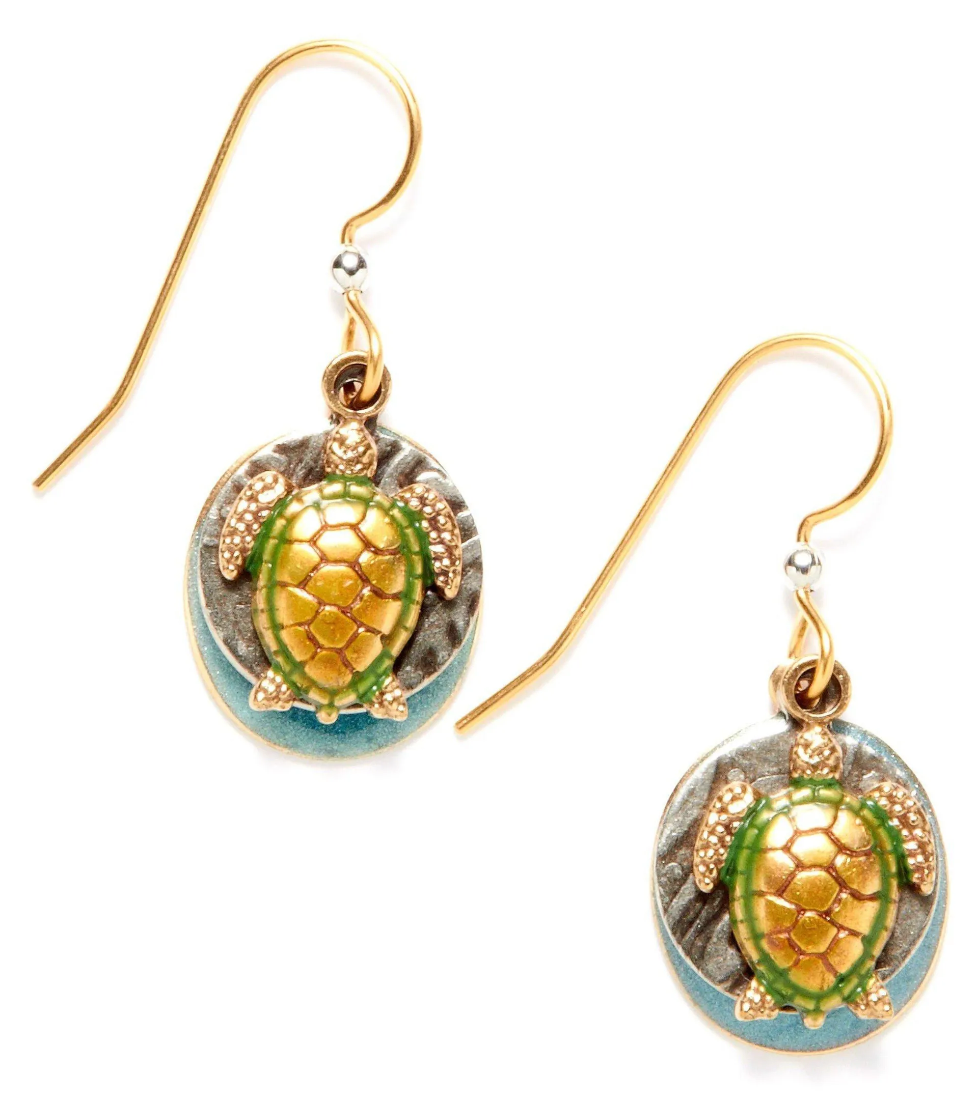 Silver Forest Turtle Layered Disc Earrings