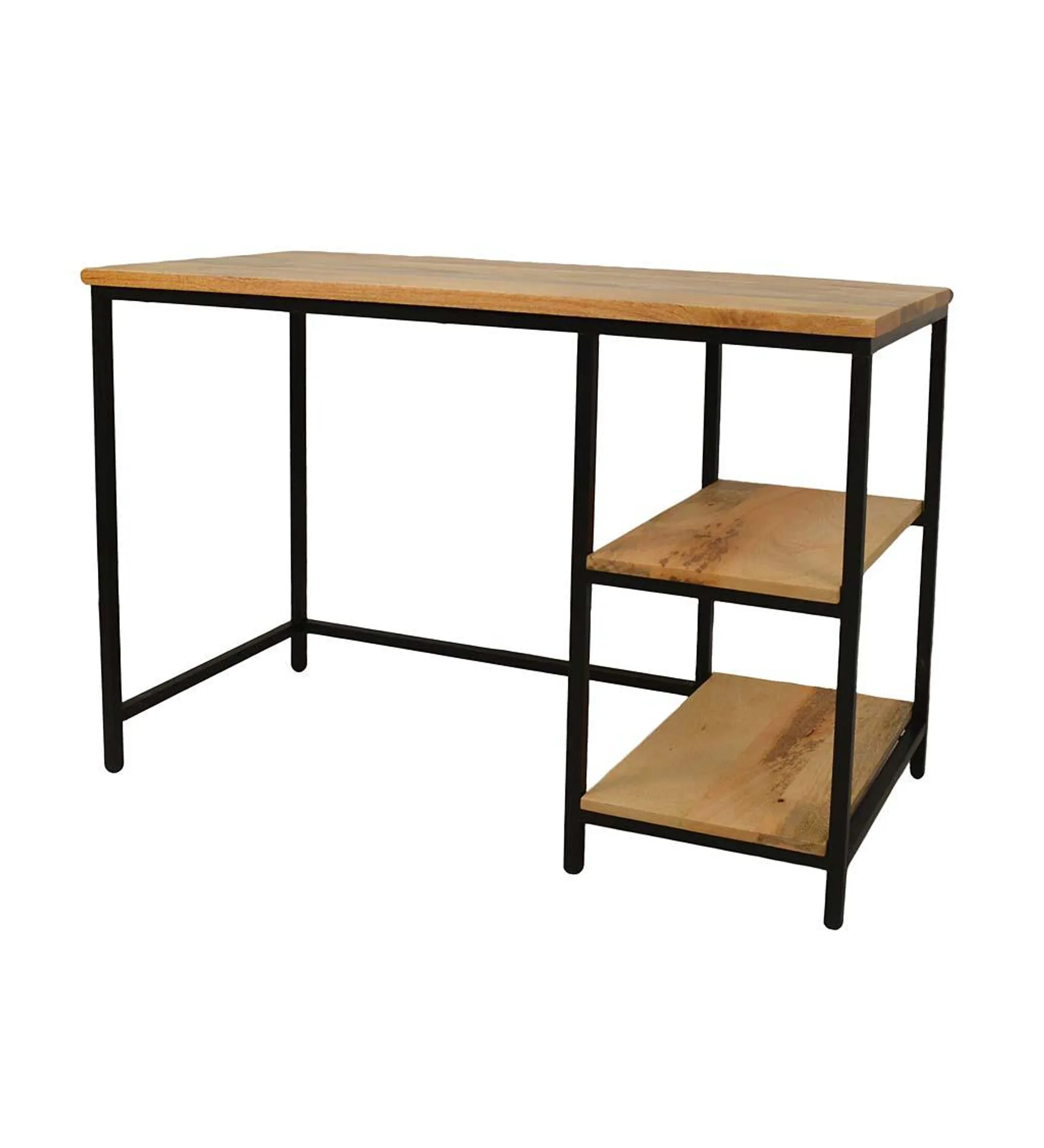 Industrial-Style Wood and Metal Desk with Shelves - Mango