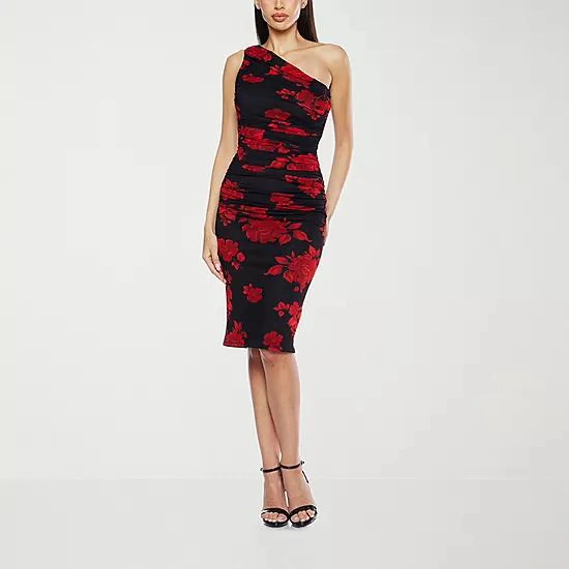 new! Premier Amour Womens One Shoulder Sleeveless Floral Sheath Dress