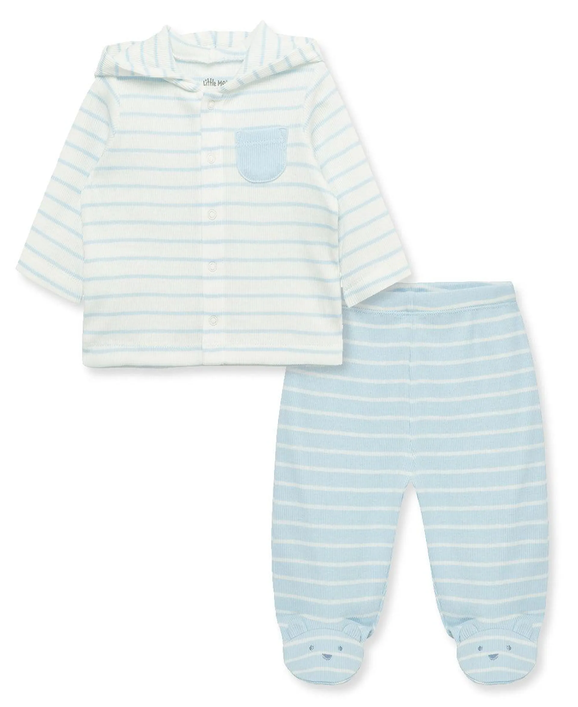 Little Me 2 Piece Hooded Cardigan Set with Footed Bottom - Blue