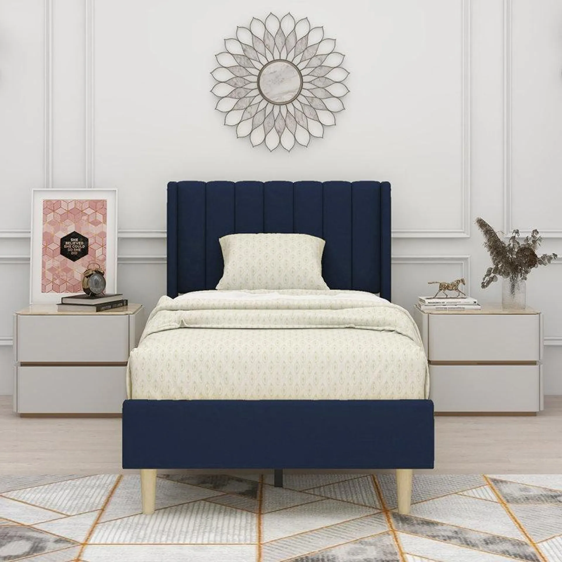 Eriksay Low Profile Upholstered Platform Bed with Winback Headboard