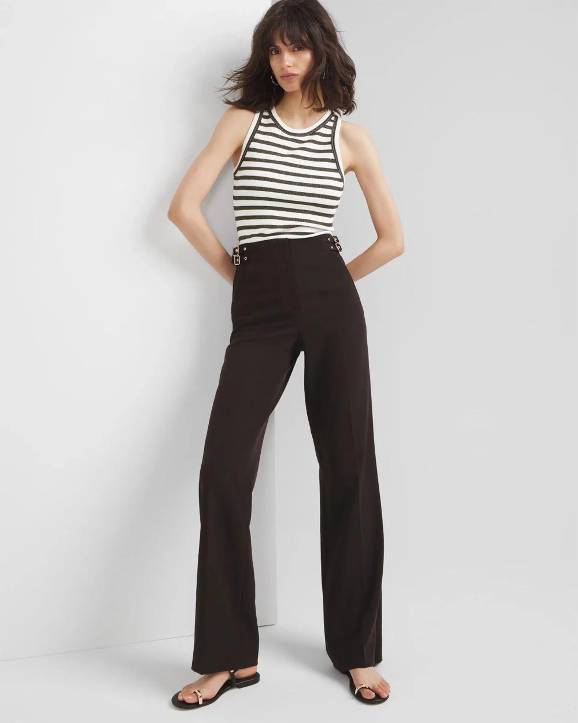 Buckle-Waist Wide-Leg Pant