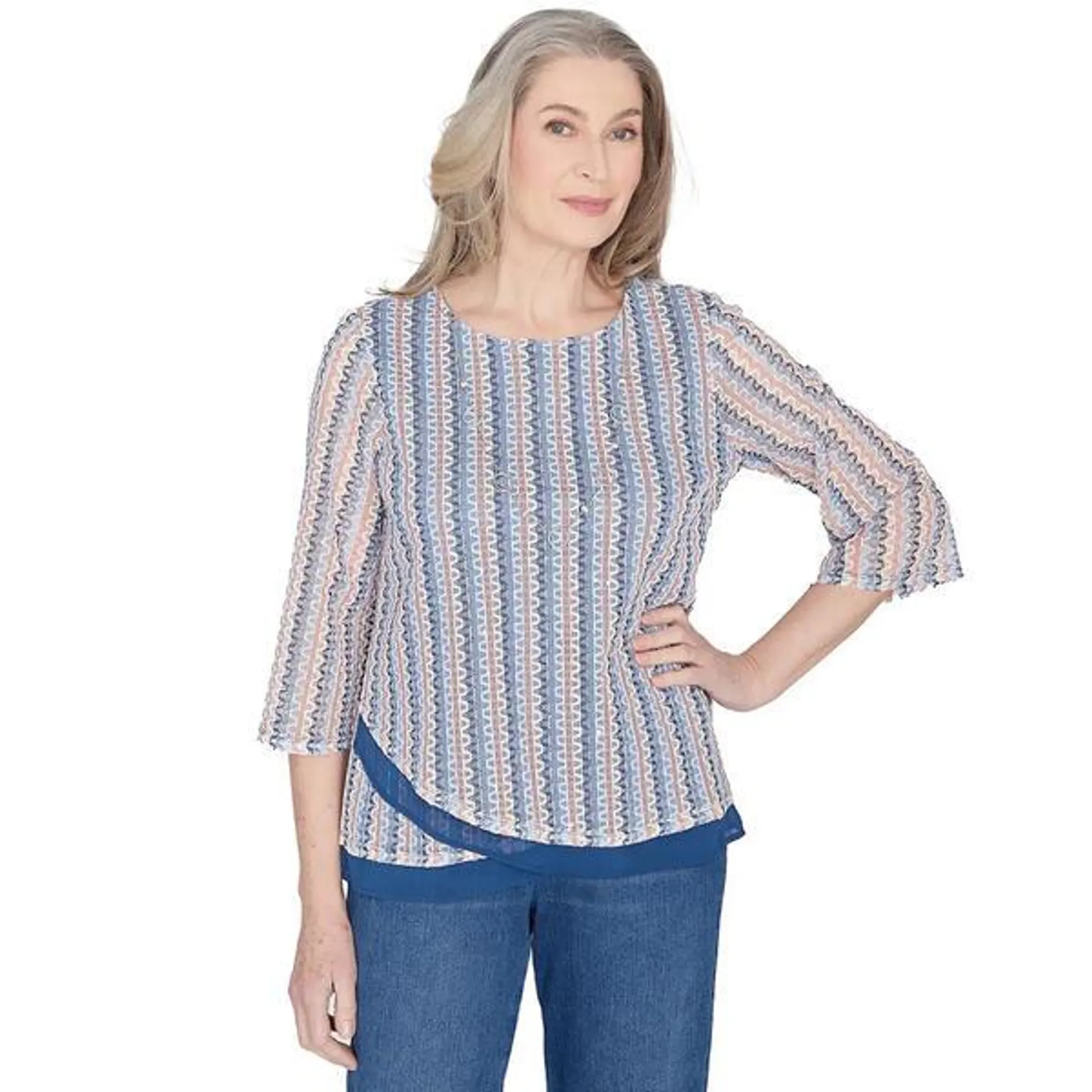 Petite Alfred Dunner Scottsdale Vertical Texture Woven Blouse