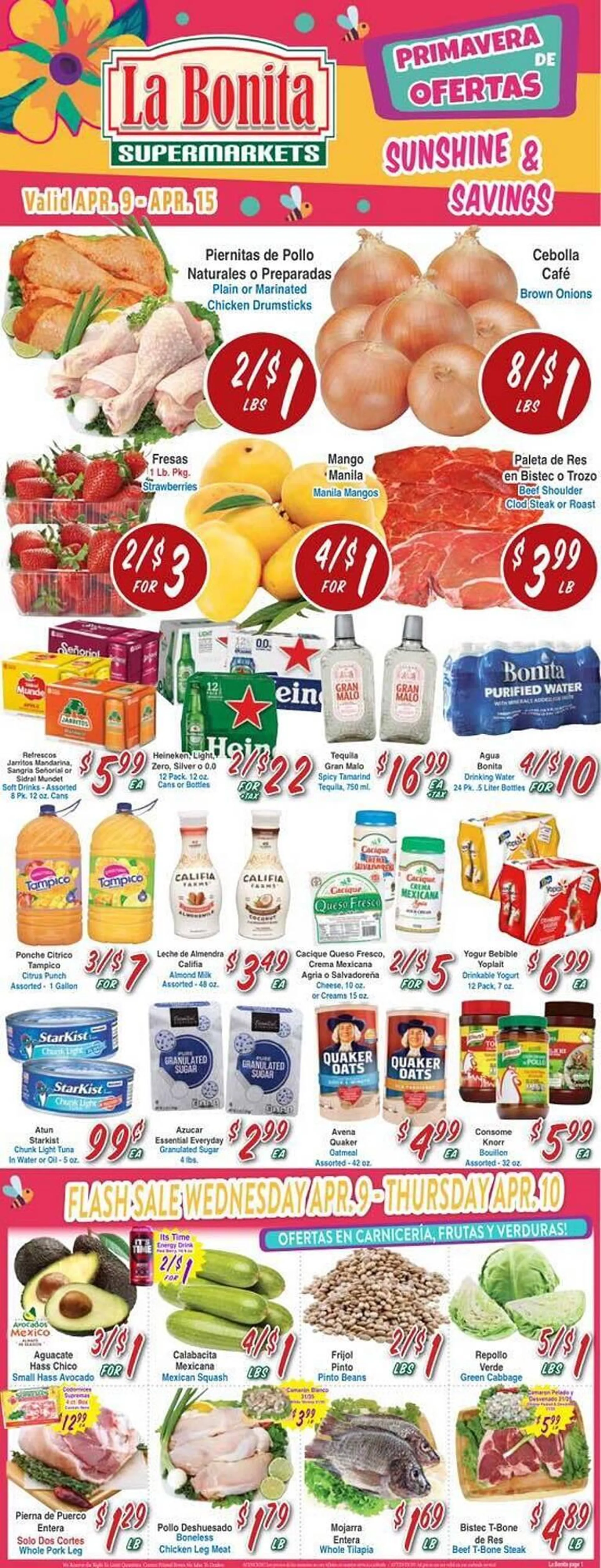 Catálogo de La Bonita Supermarkets Weekly Ad 9 de abril al 15 de abril 2025 - Página 1