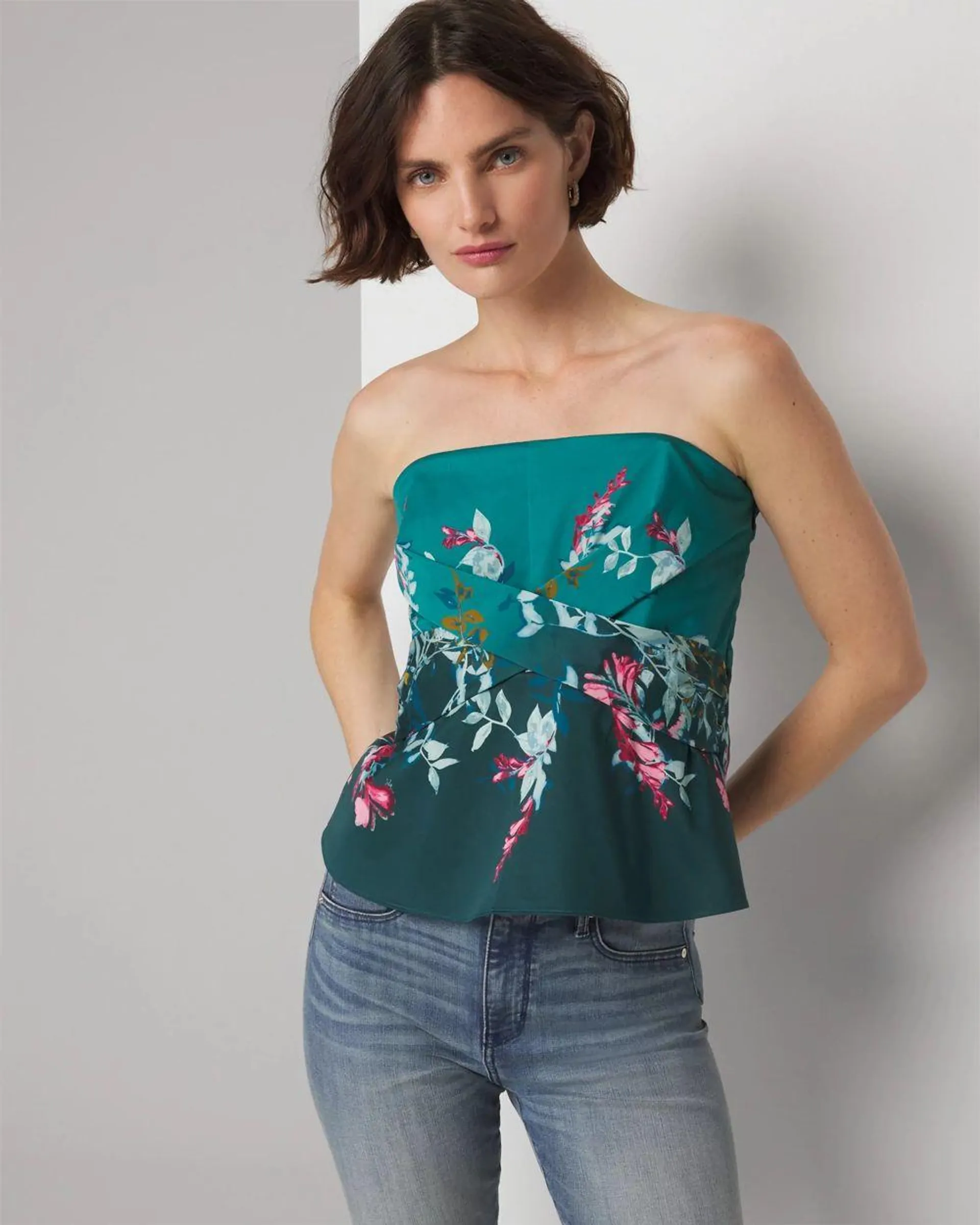 Draped Front Floral Print Bustier