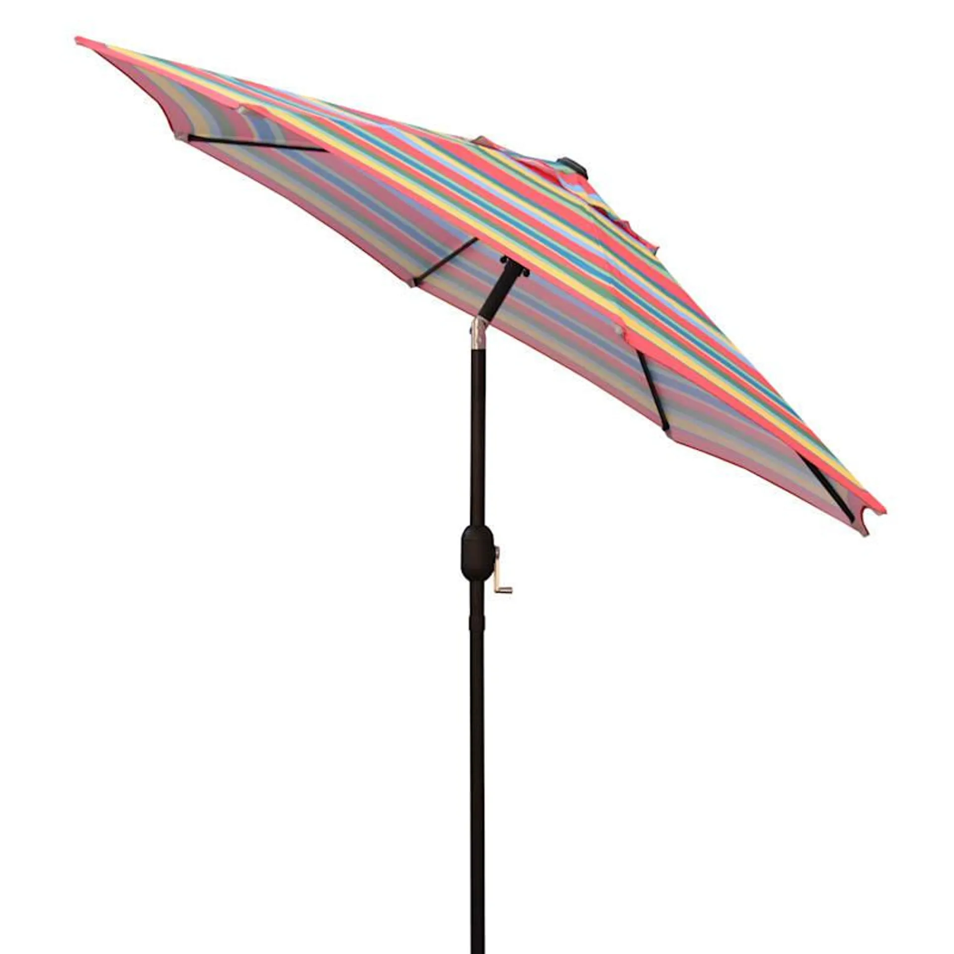 Multicolor Striped Round Outdoor Crank & Tilt Steel Umbrella, 7.5'