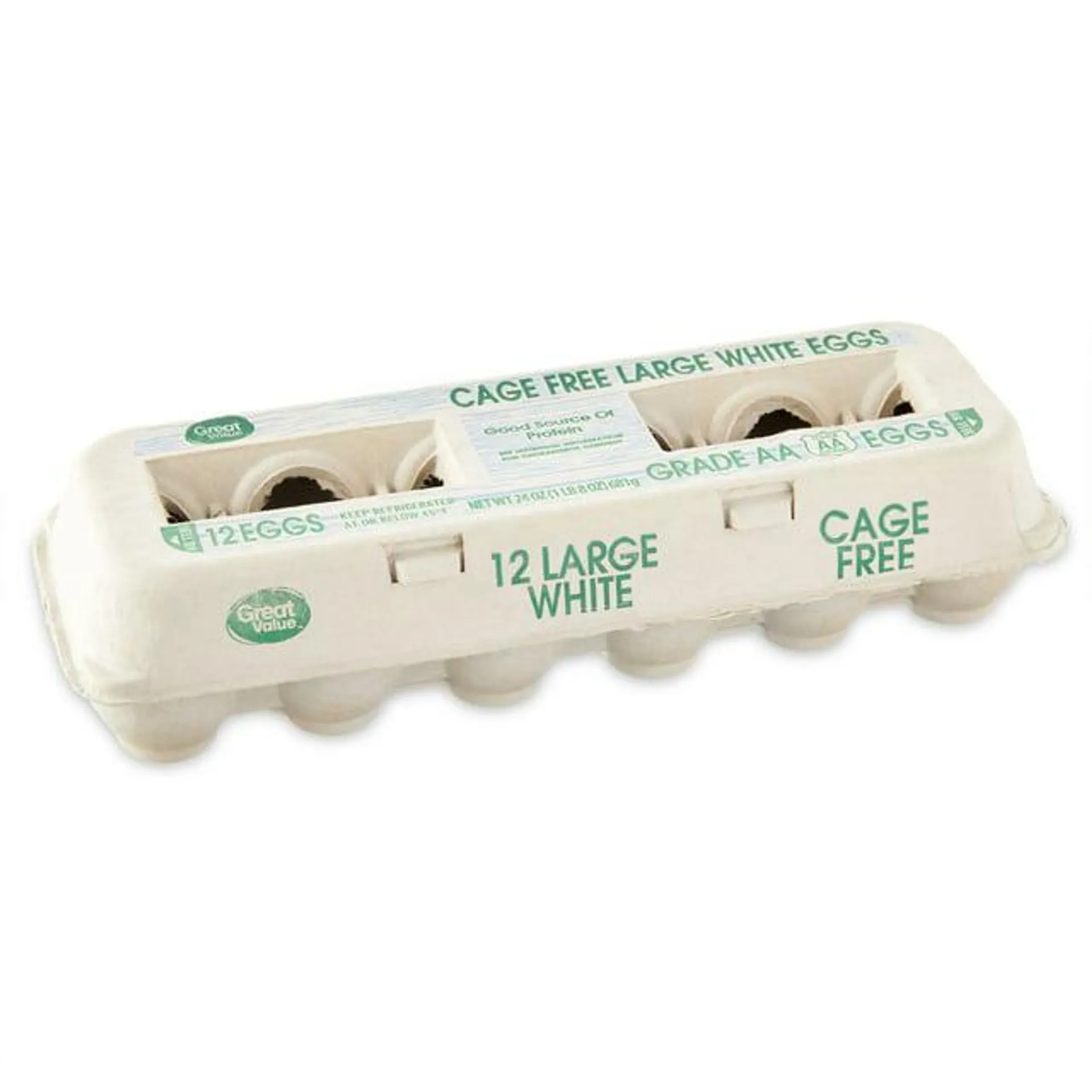 Great Value Cage Free Grade A Large White Eggs, 12 Count