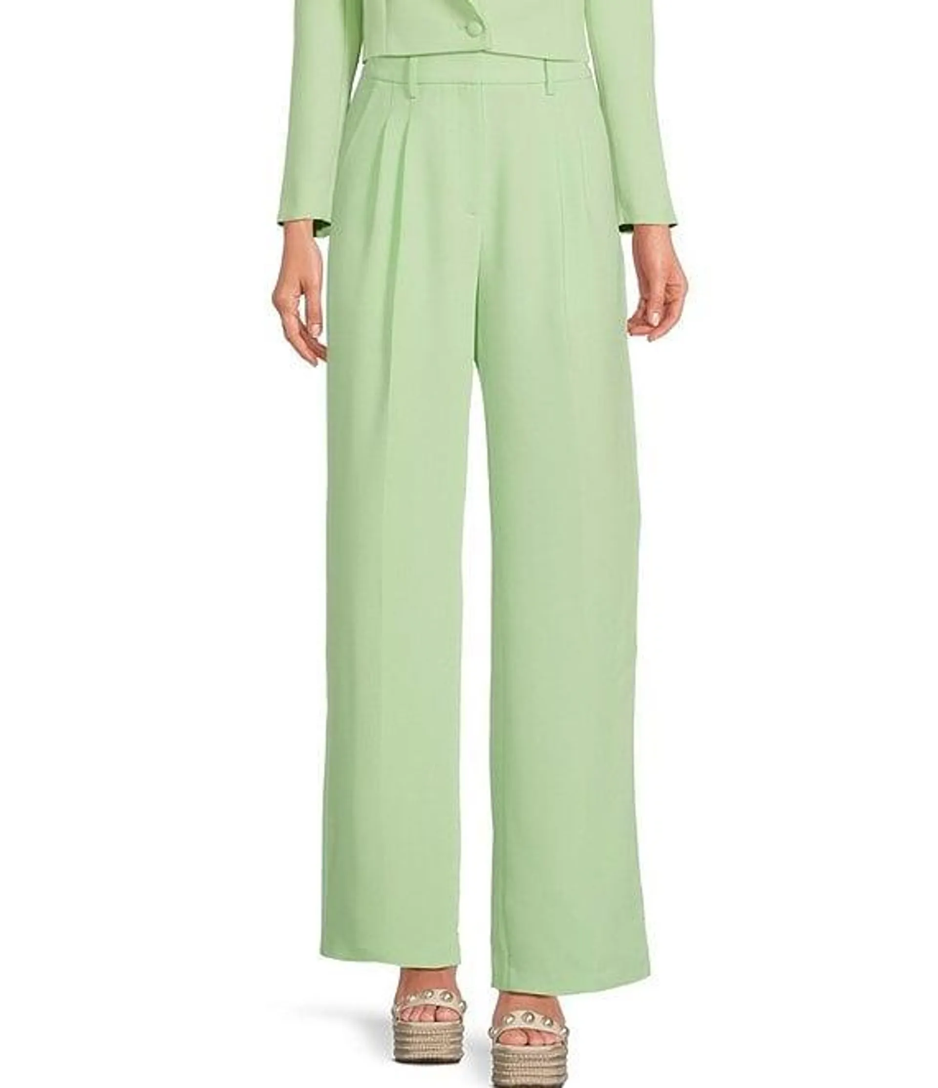 Hartley Crepe Pleated Straight Wide Leg Coordinating Pants