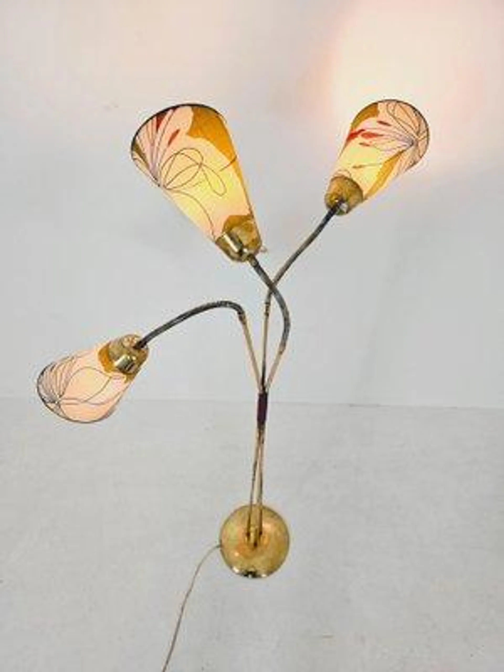 German Modern Three Flex Arms Brass Floor Lamp, 1950s