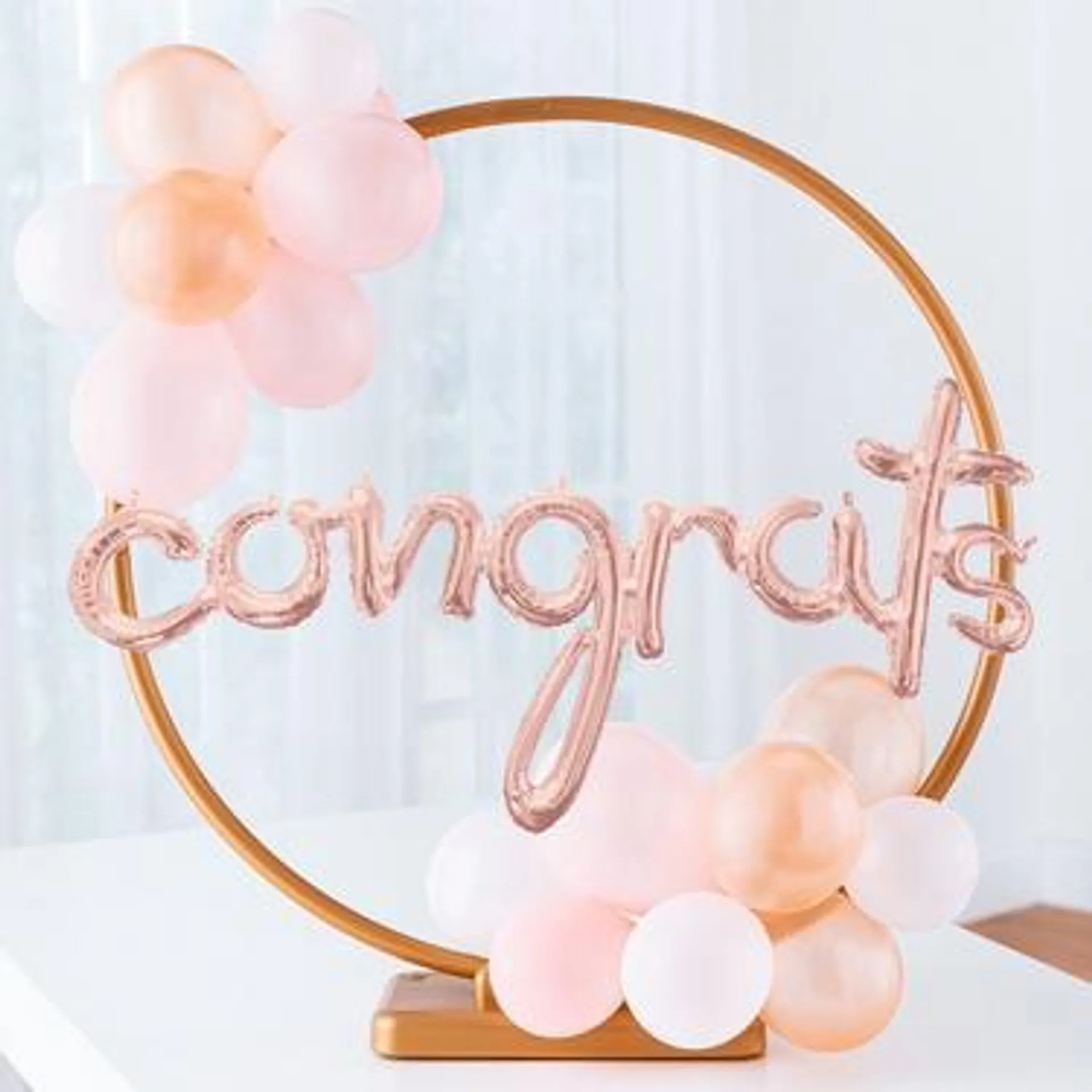 Air-Filled Rose Gold & Pink Congrats Tabletop or Hangable Balloon Hoop Kit