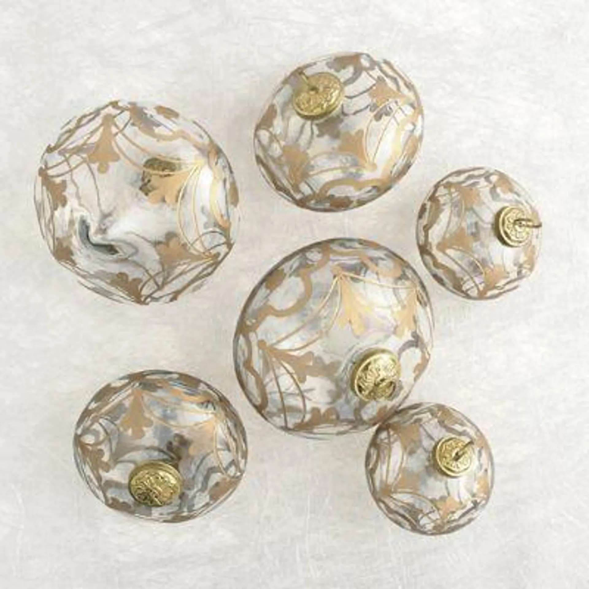 Tile Etched Glass Ornaments, Set of Six