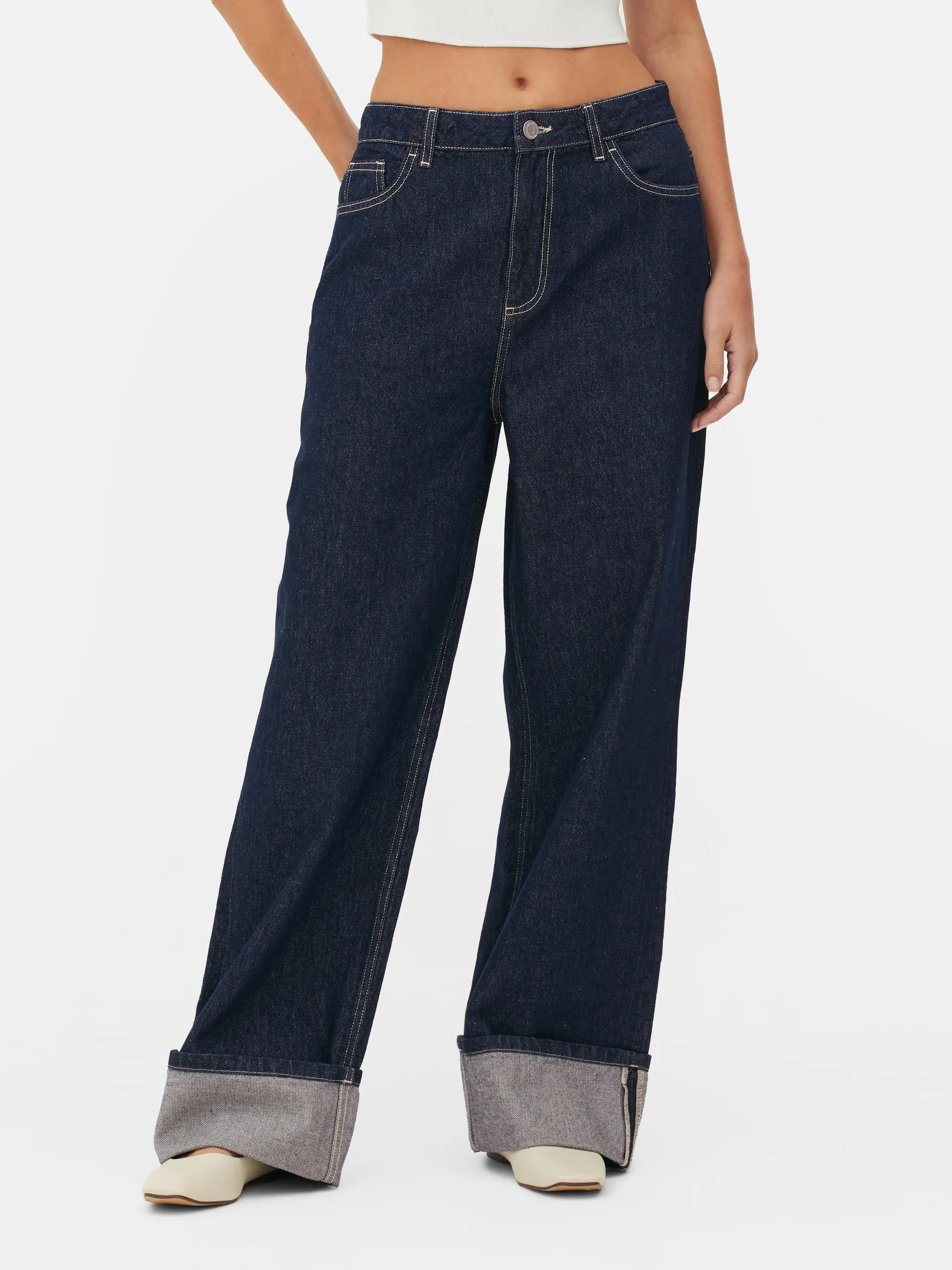 Turn-Up Wide Leg Jeans