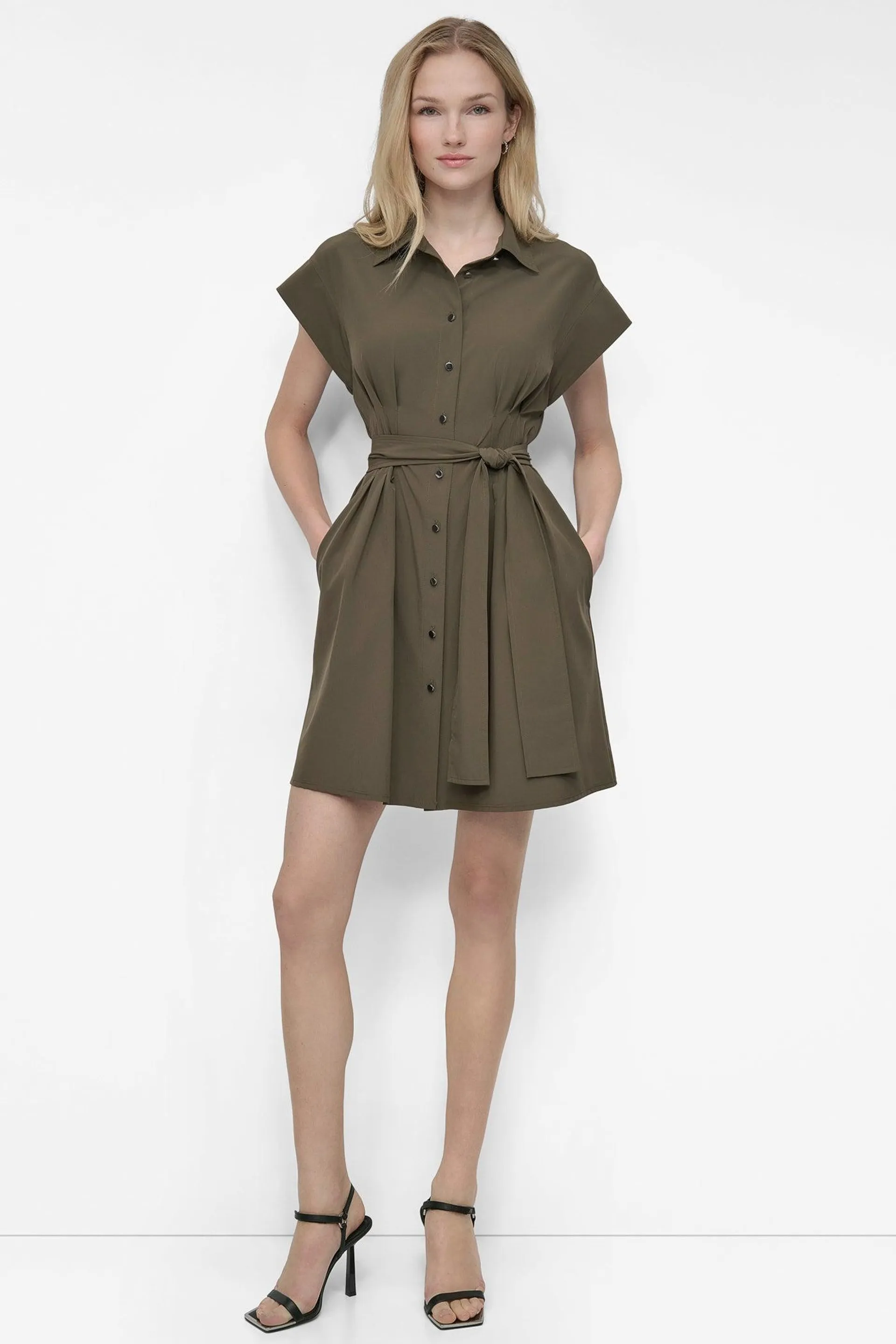 BELTED FIT & FLARE SHIRT DRESS