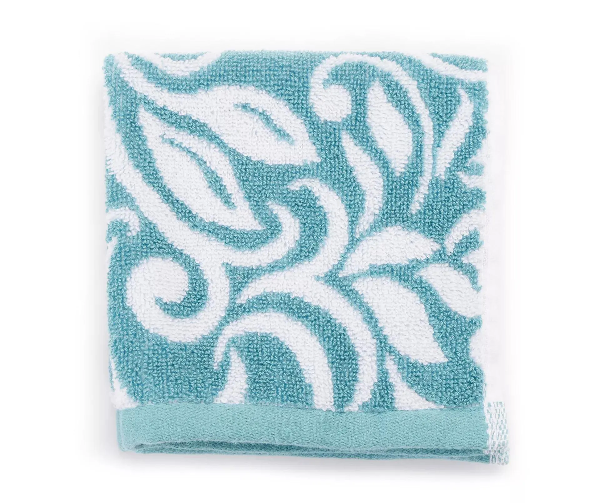 Dark Aqua Scrollwork Floral Performance Washcloth