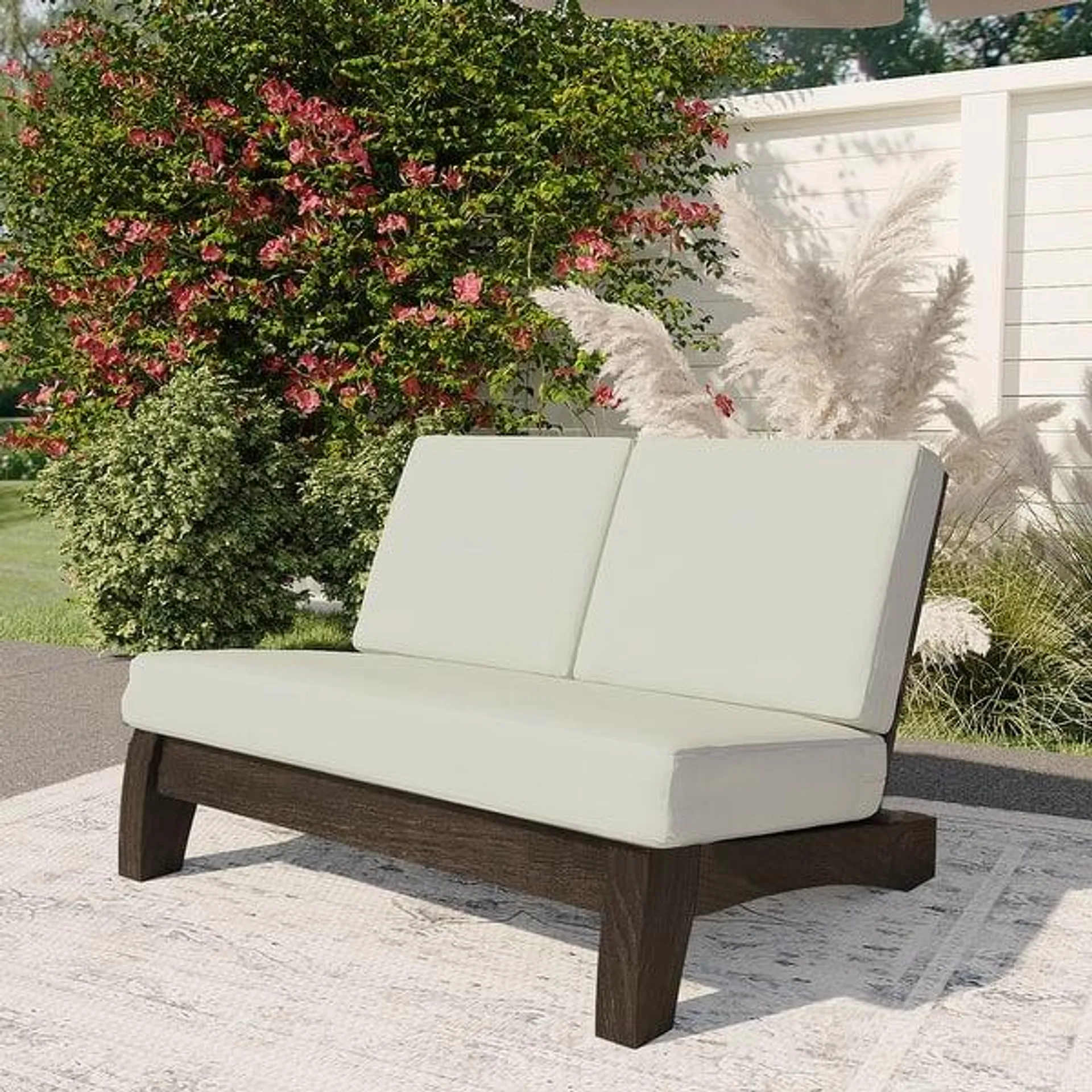 Sectional Wood Furniture 2 Seat Armless Patio Sofa