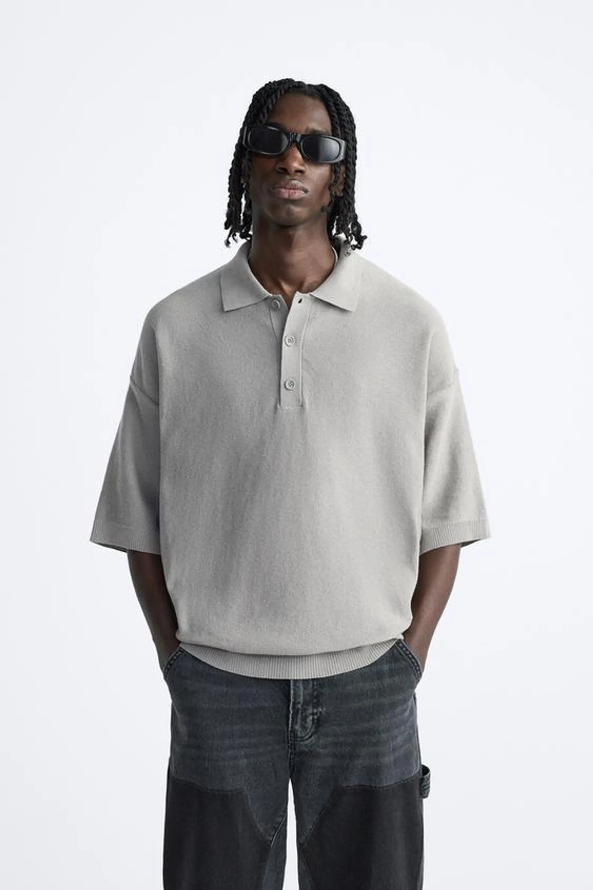 INTARSIA TEXT KNIT POLO SHIRT