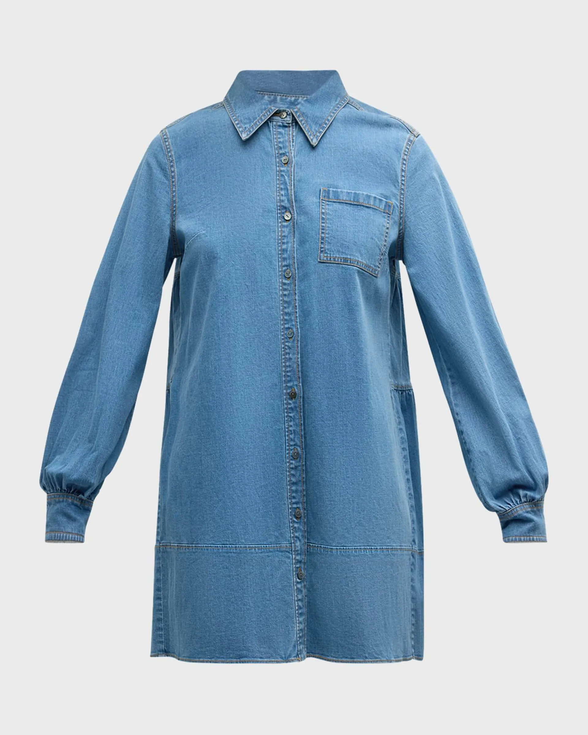 Adette Long-Sleeve Mini Denim Shift Dress