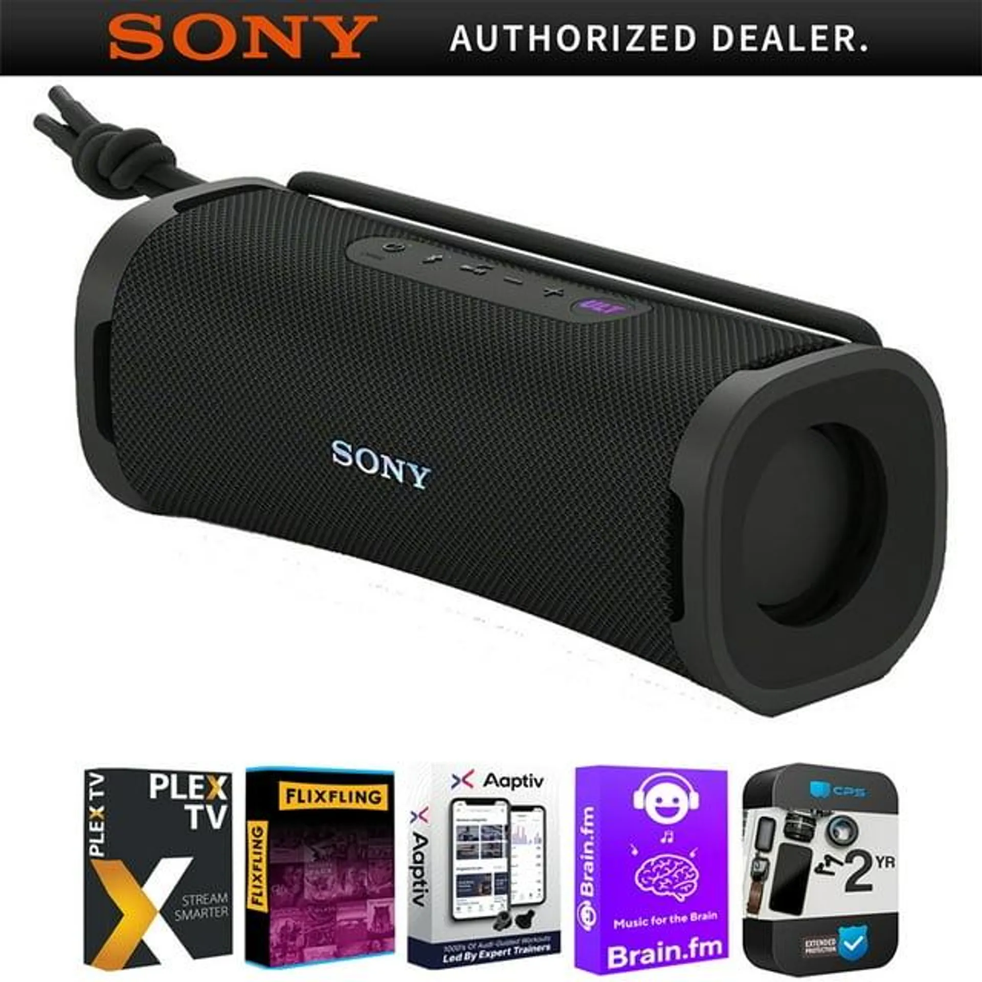 Sony SRSULT10/B EXTRA BASS Portable Bluetooth Speaker 2024 Black Bundle with Tech Smart USA Audio Entertainment Essentials Bundle and 2 YR CPS Enhanced Protection Pack