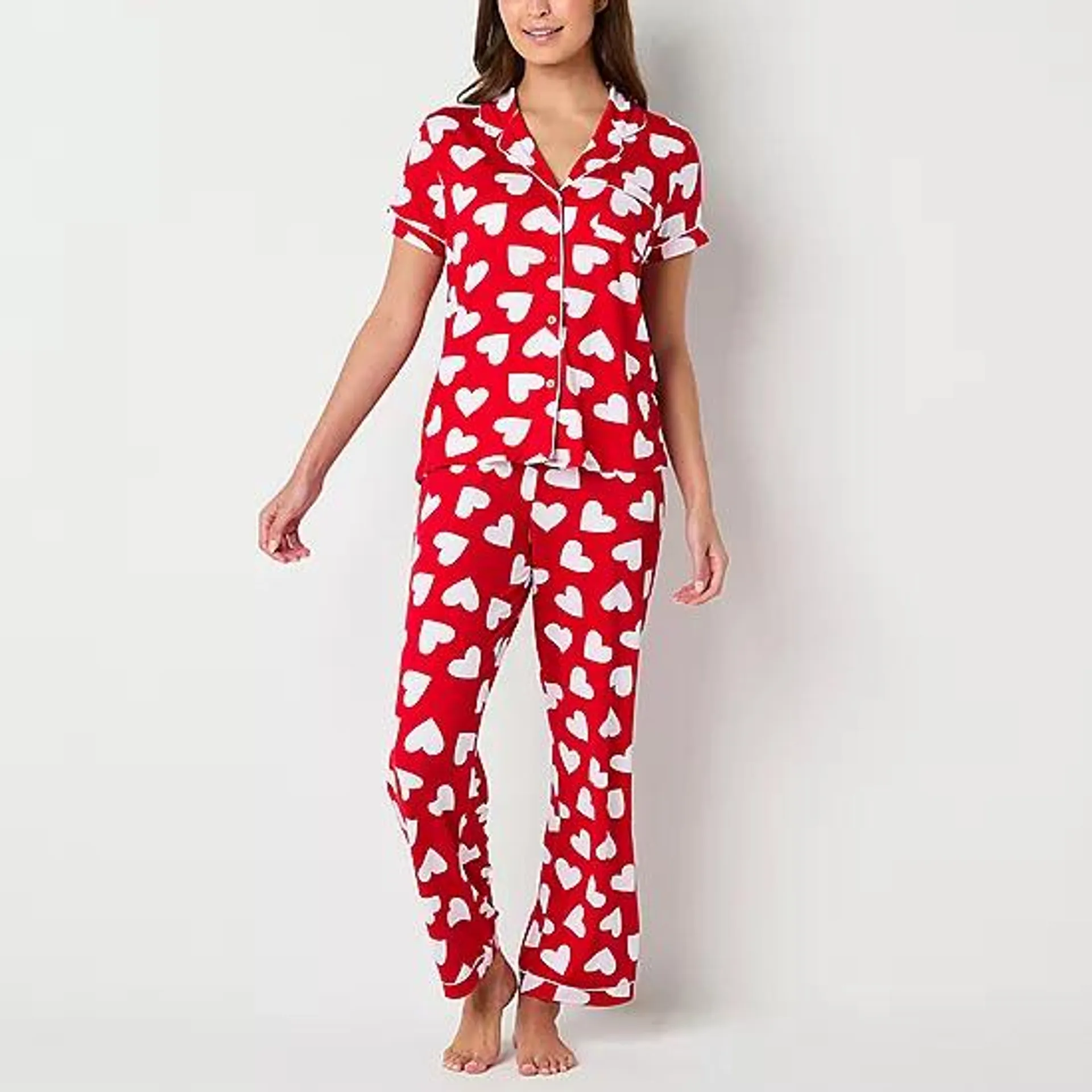 new! Jaclyn Womens V-Neck Short Sleeve 2-pc. Pant Pajama Set