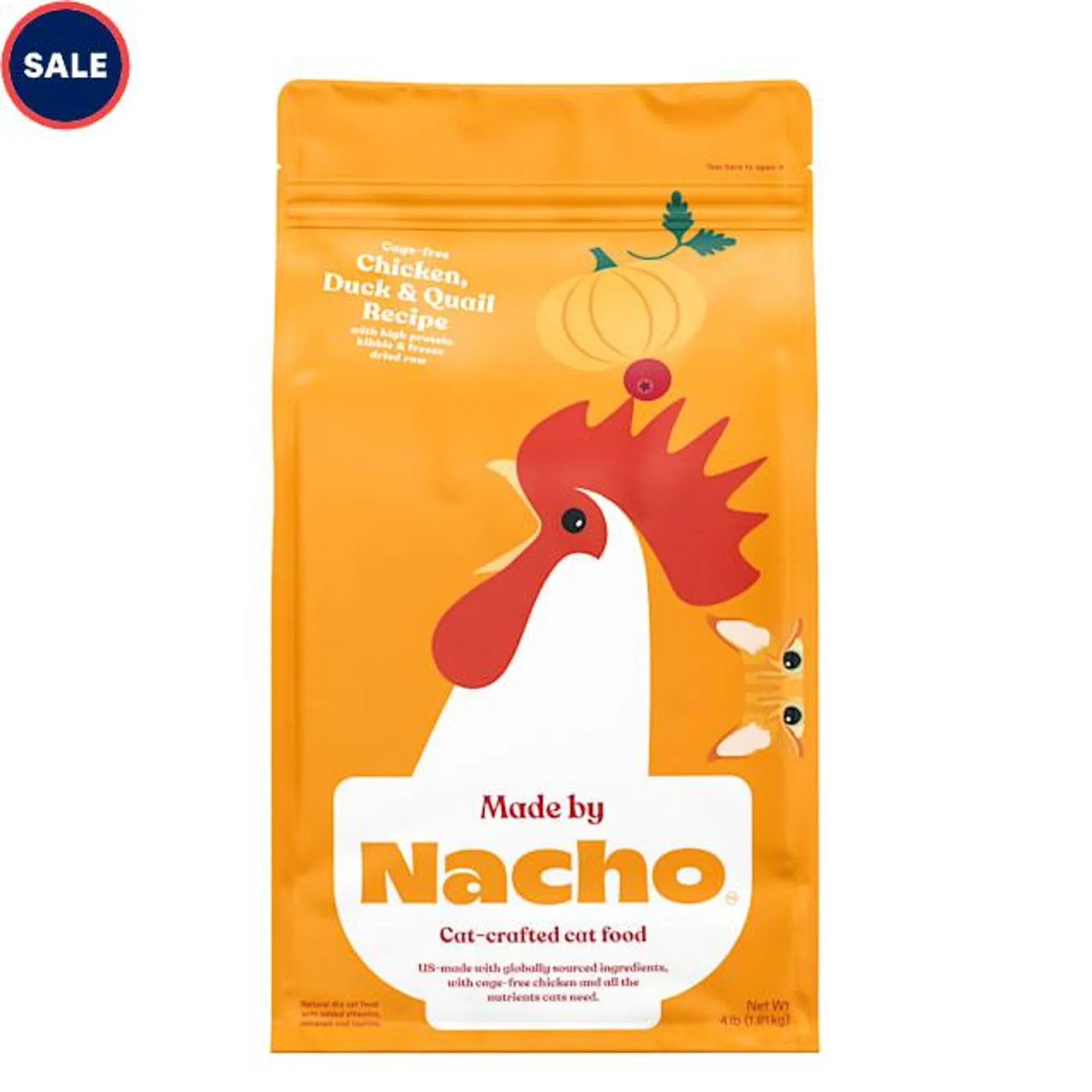 Made by Nacho Cage Free Chicken, Duck & Quail Recipe With Freeze-Dried Raw Chicken Liver Dry Cat Food, 4 lbs.