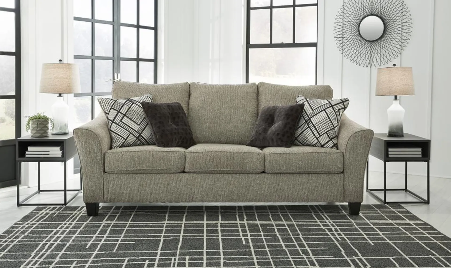 Modern Heritage Barnesley 3-Seater Stationary Fabric Sofa in Platinum Gray