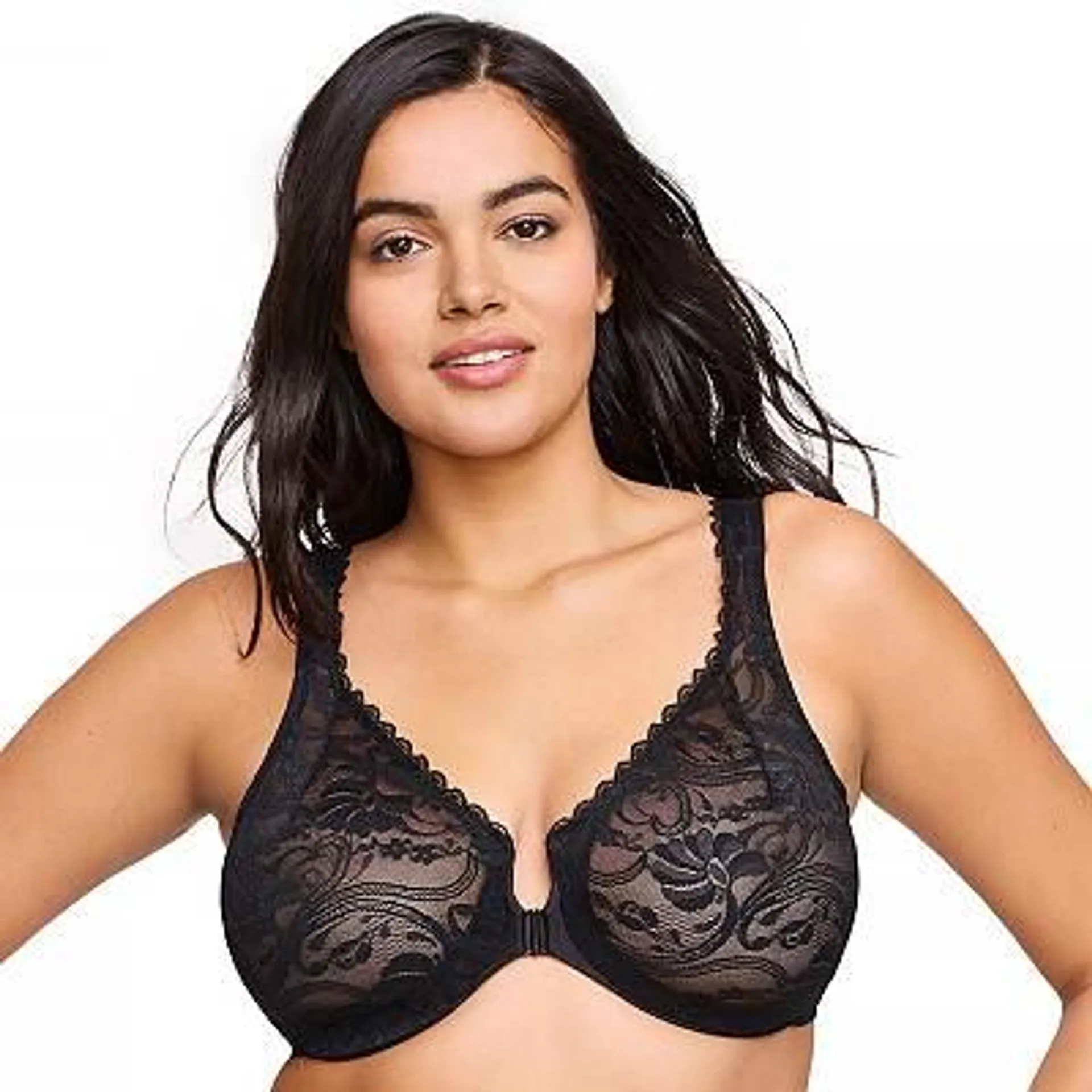 Plus Size Glamorise Full-Figure Wonderwire Front-Close Stretch Lace Bra 9245