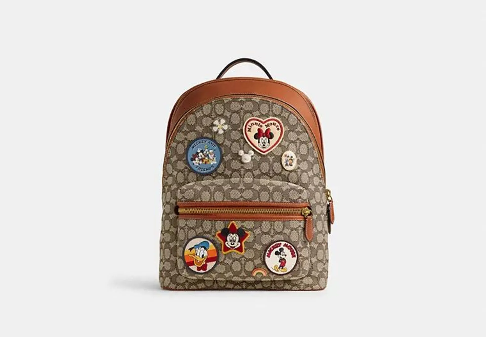 Disney X Coach Charter Backpack In Signature Textile Jacquard With Patches
