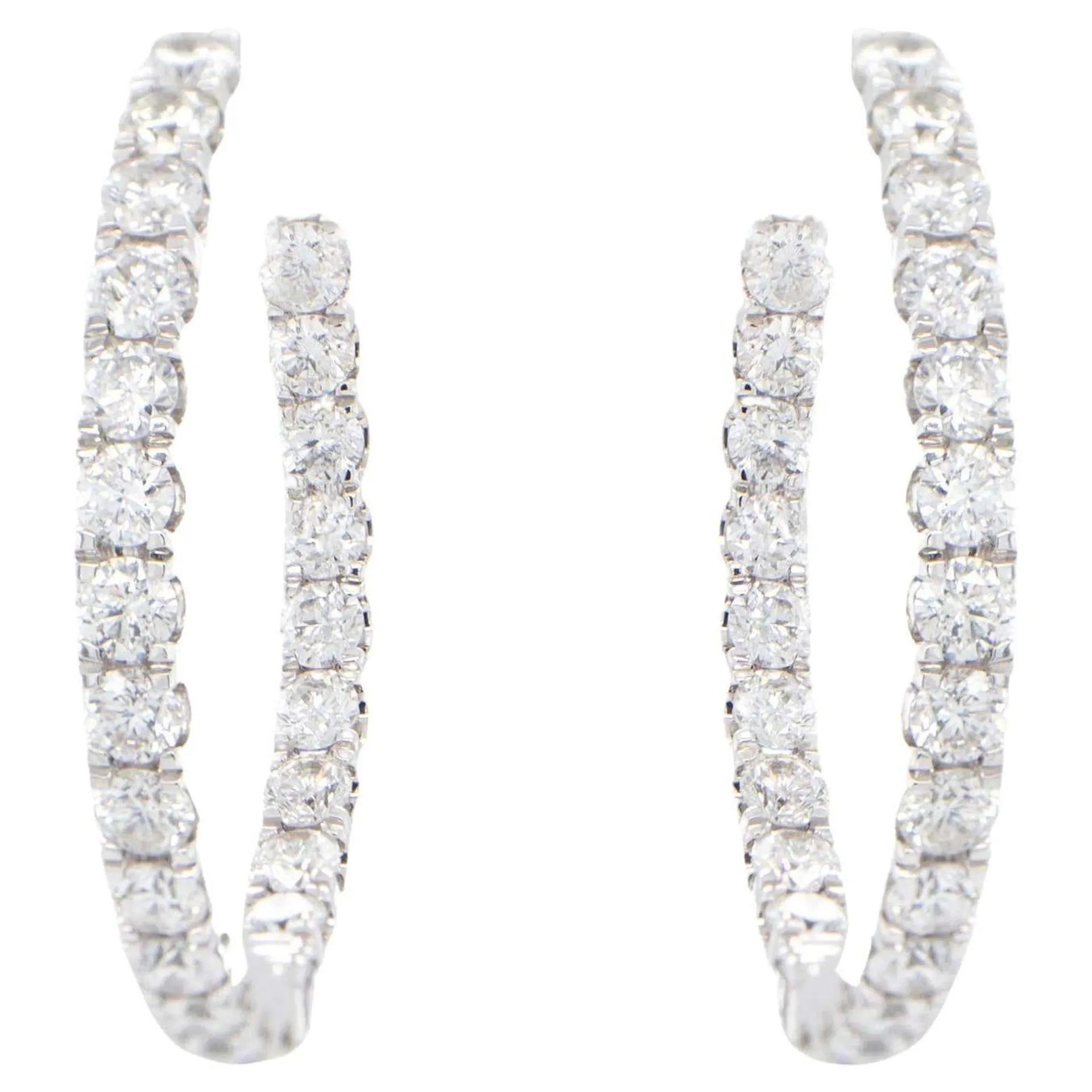 Double Diamond Hoop Earrings Round Cut 2.15 Carats 18K Gold