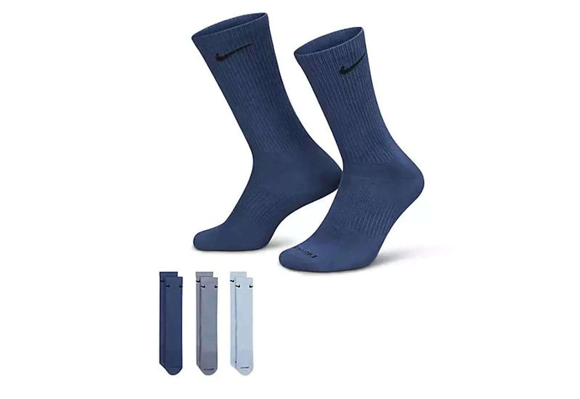 Nike Mens Large Everyday Plus Lightweight Crew Socks 3 Pairs - Blue