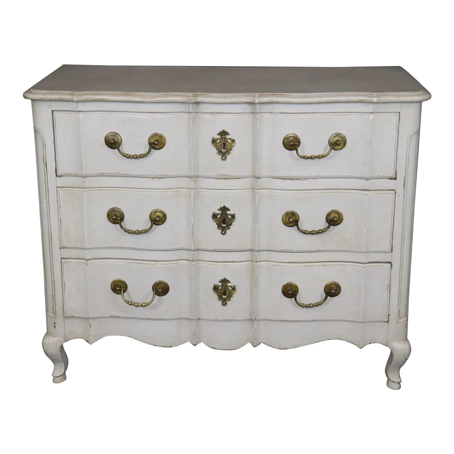 Gorgeous Distressed Creme Paint Decorated Louis XV Commode Dresser Circa 1930s