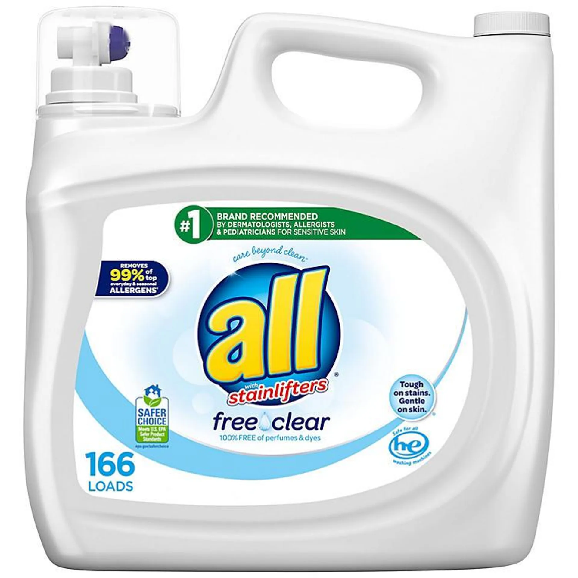all Liquid Laundry Detergent Free Clear for Sensitive Skin (250 oz.,166 loads)