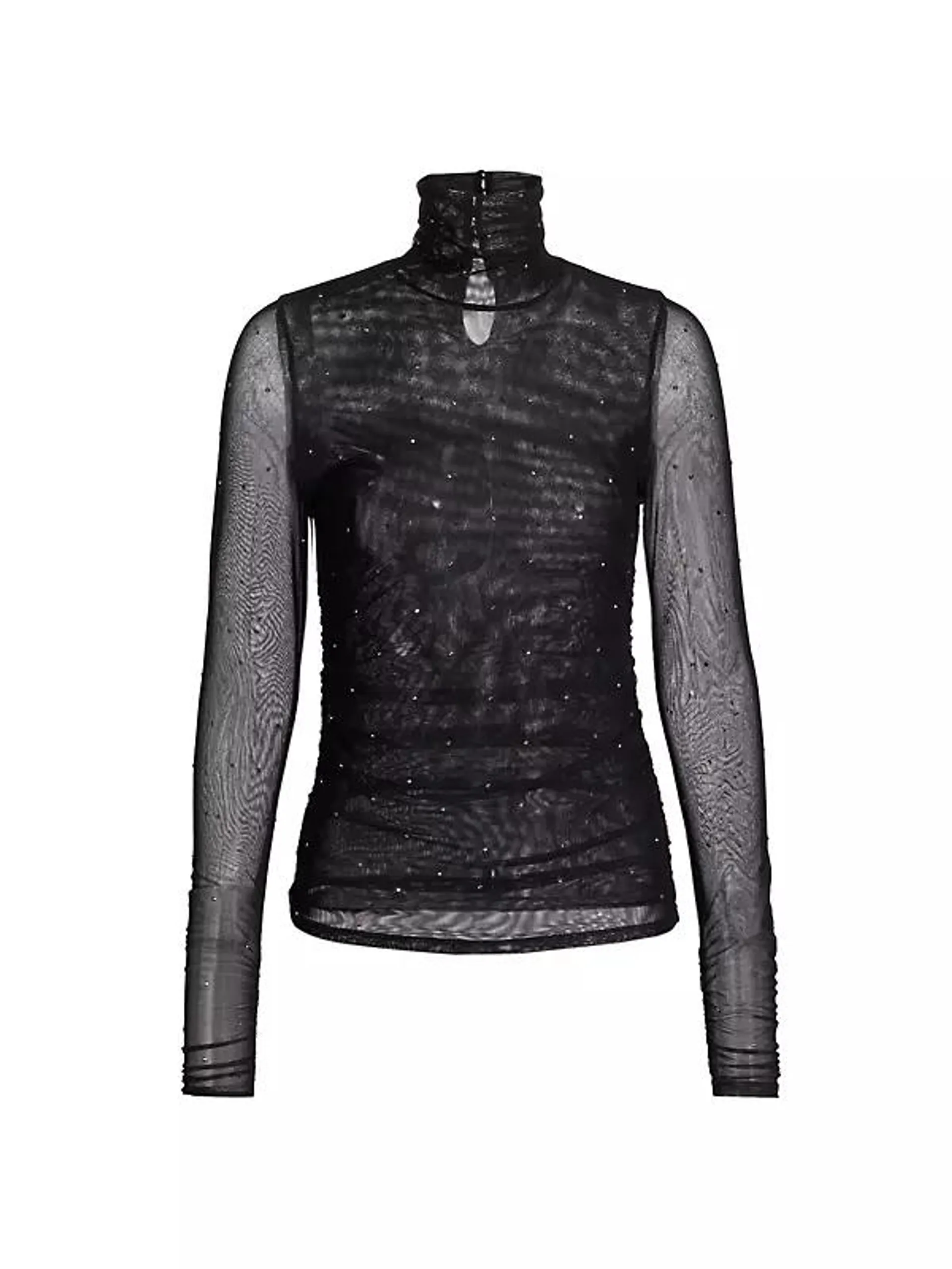 Heatset Shirred Mesh Turtleneck Top