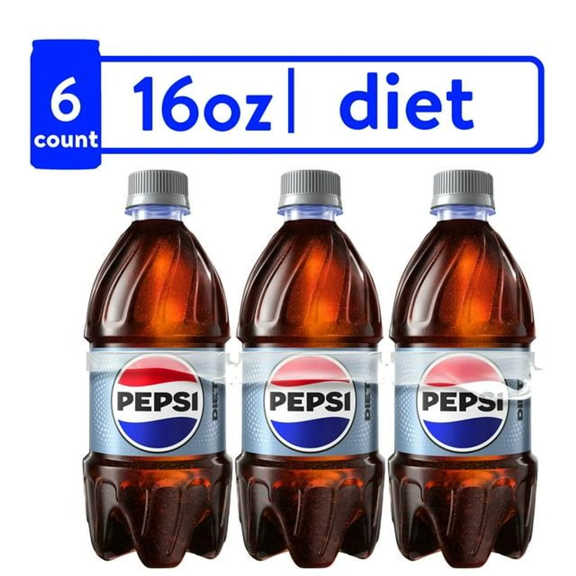 Diet Pepsi Cola Soda Pop, 16 fl oz, 6 Pack Bottles