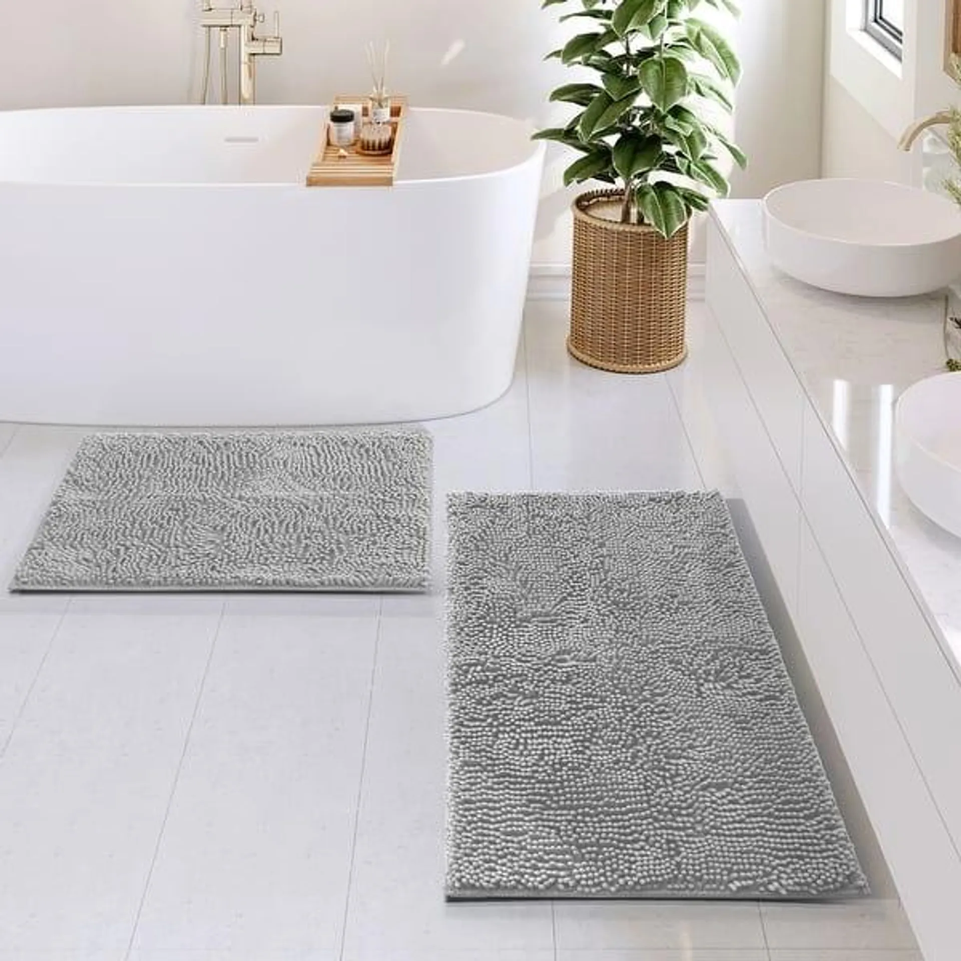 Hearth & Harbor Non-Slip Super Plush Chenille Bathroom Rugs