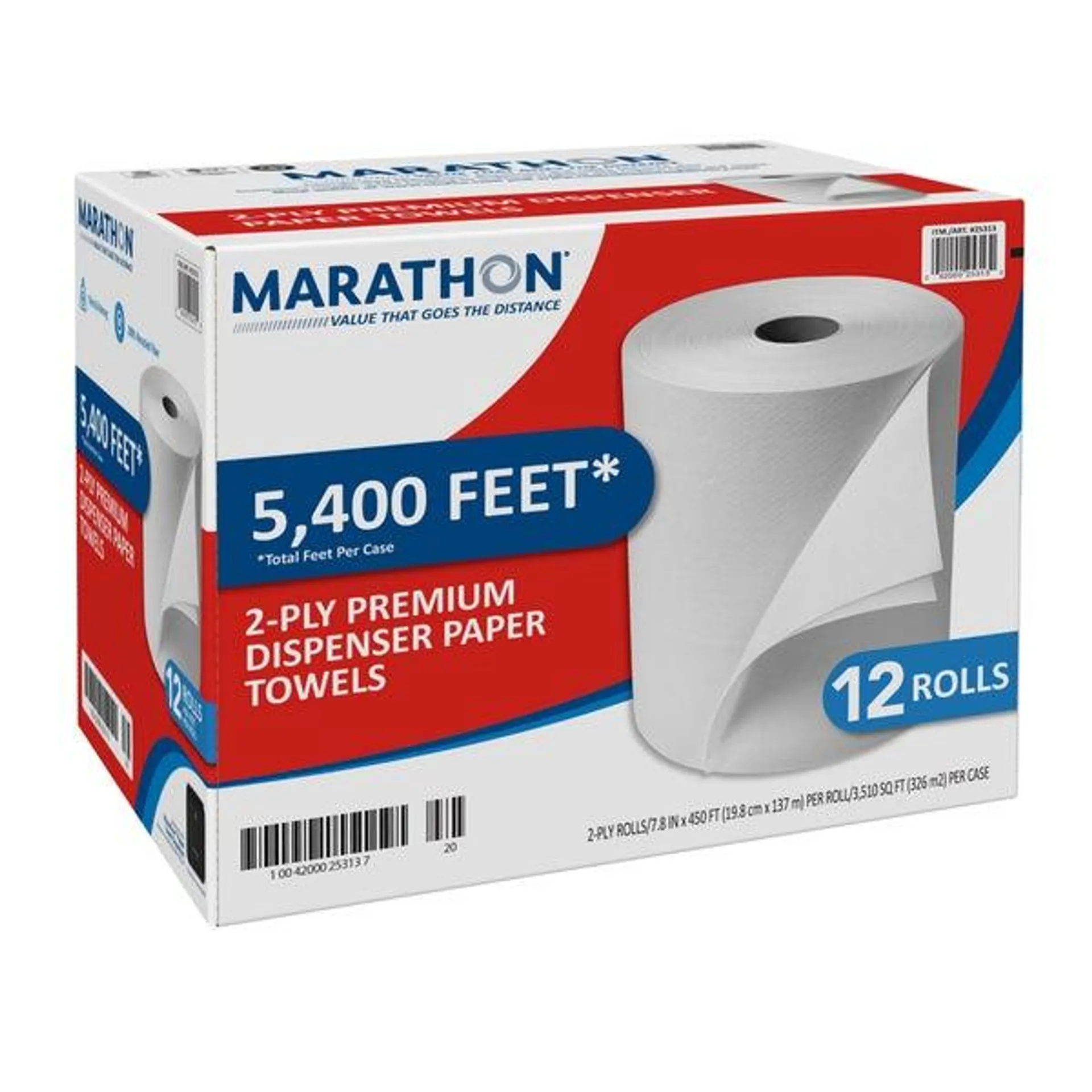 Marathon Dispenser Paper Towels, 2-Ply, 450 ft Rolls, 12-count