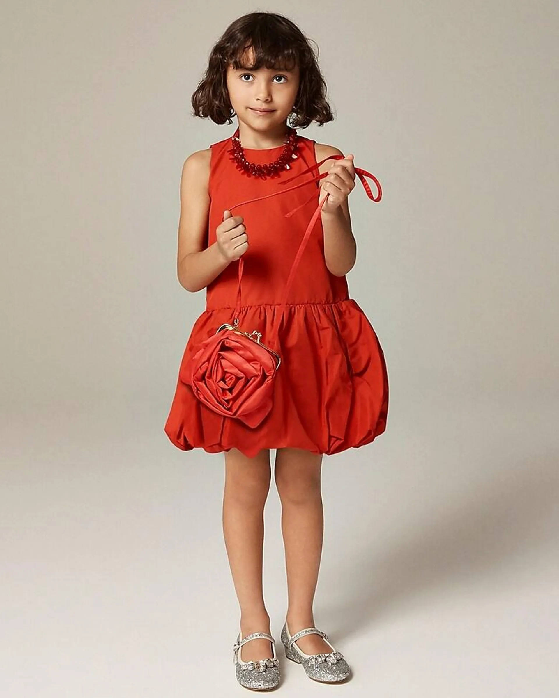 Girls' drop-waist bubble dress in taffeta