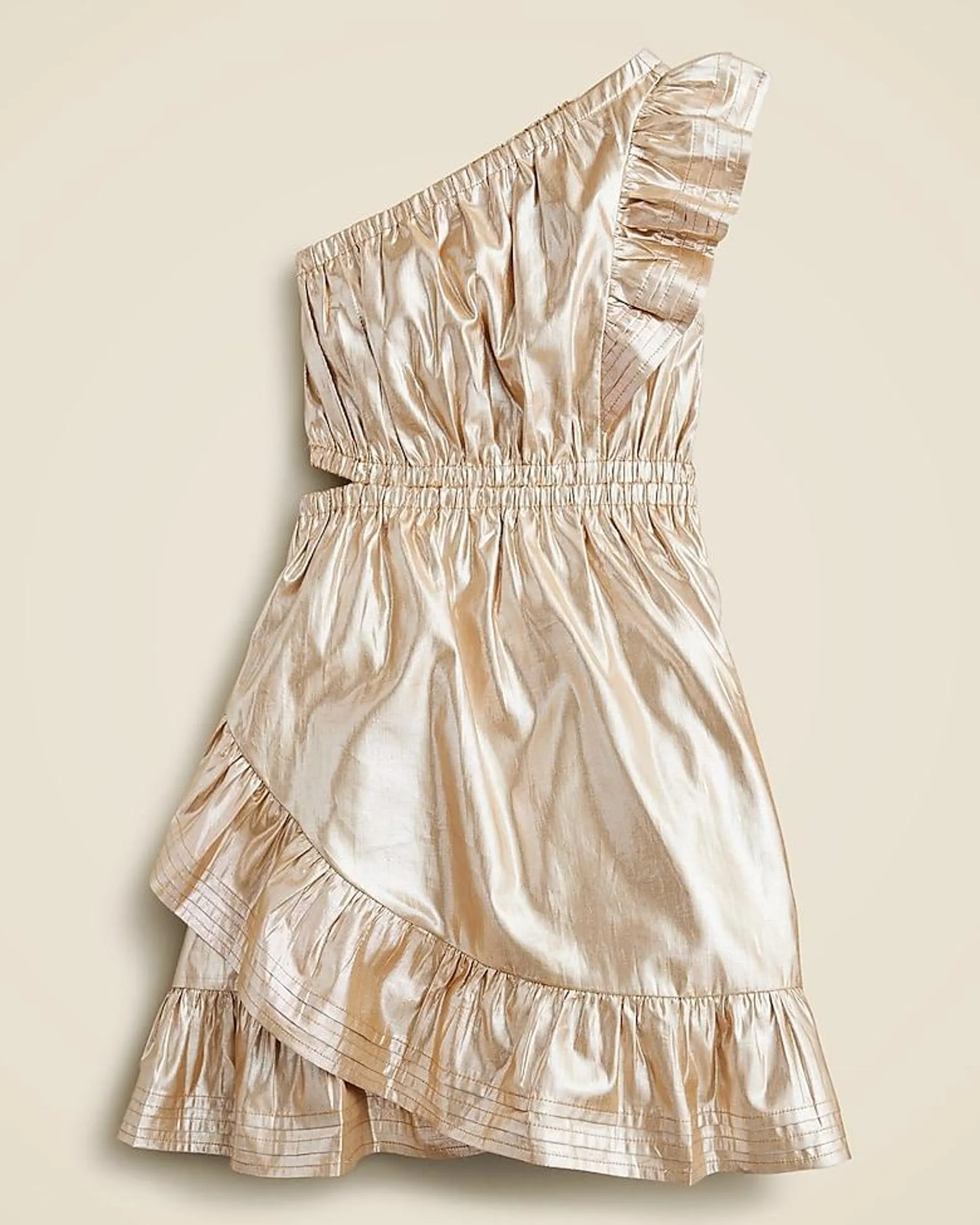 Girls' one-shoulder dress in gold lamé