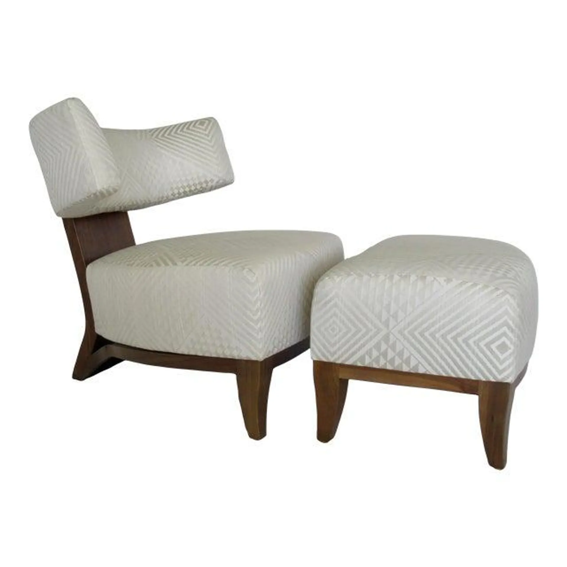 C.2010 Donghia Walnut "Egos," Klismos-Style Lounge Chair & Ottoman With Donghia "Nomad," Jacquard Textile -Set