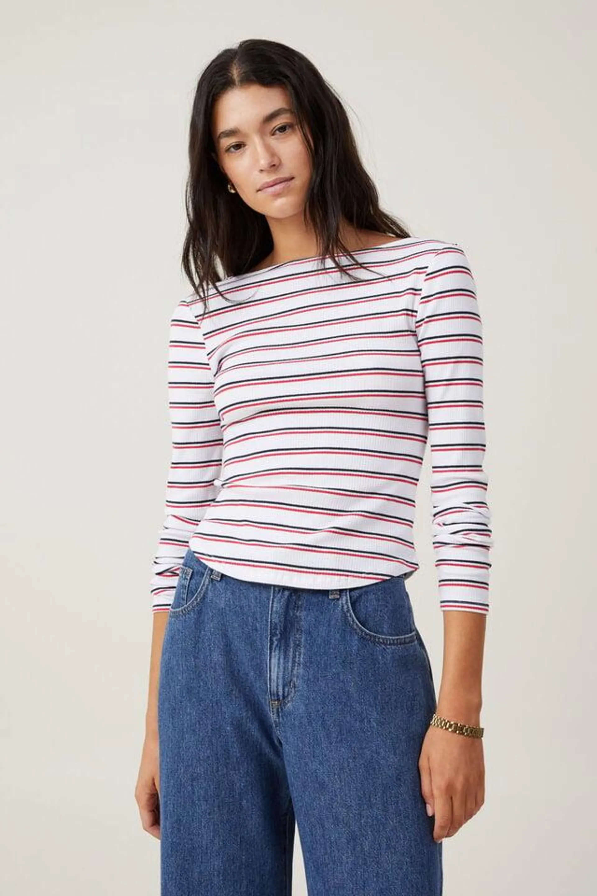 Margot Boat Neck Long Sleeve Top