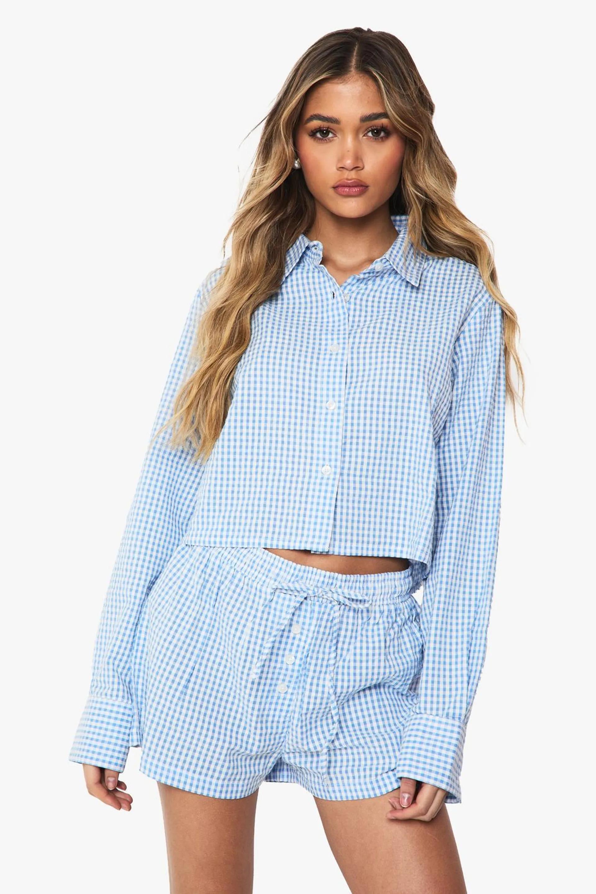 Seersucker Pinstripe Crop Shirt and Shorts Co-ord