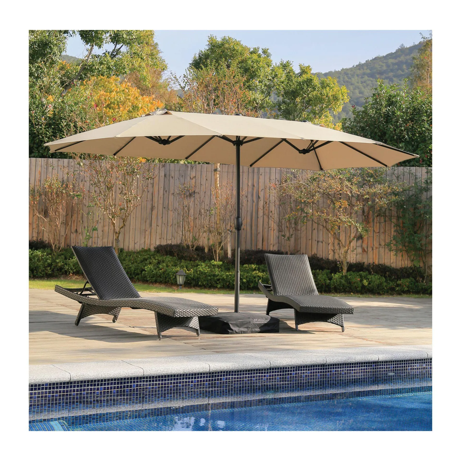 Berkley jensen 15' Twin Umbrella with Stand - Beige