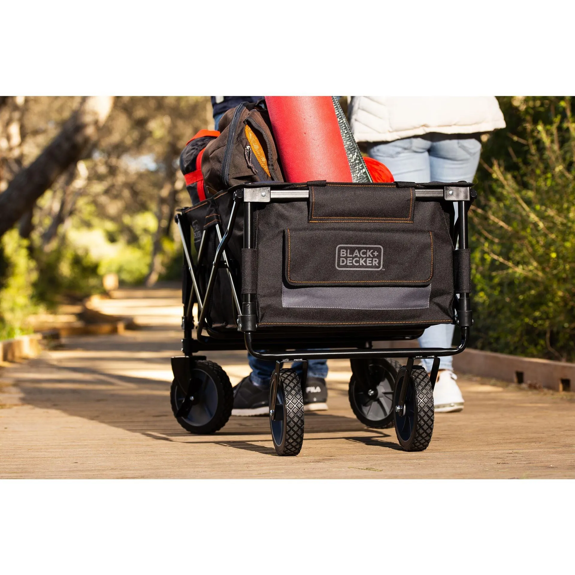 Black Collapsible Storage Cart, Folding Utility Wagon