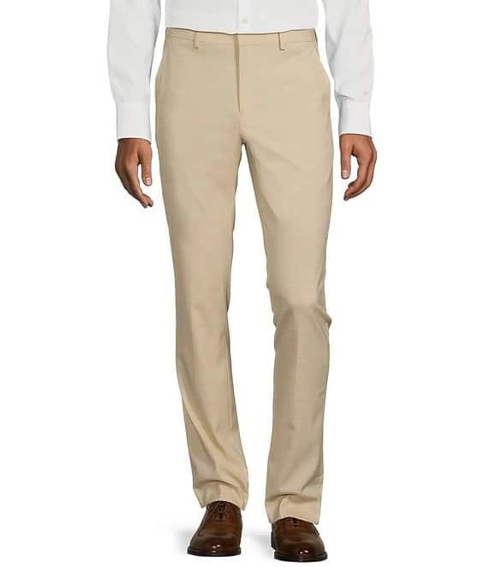 Wardrobe Essentials Evan Extra Slim Fit TekFit Waistband Suit Separates Flat Front Dress Pants