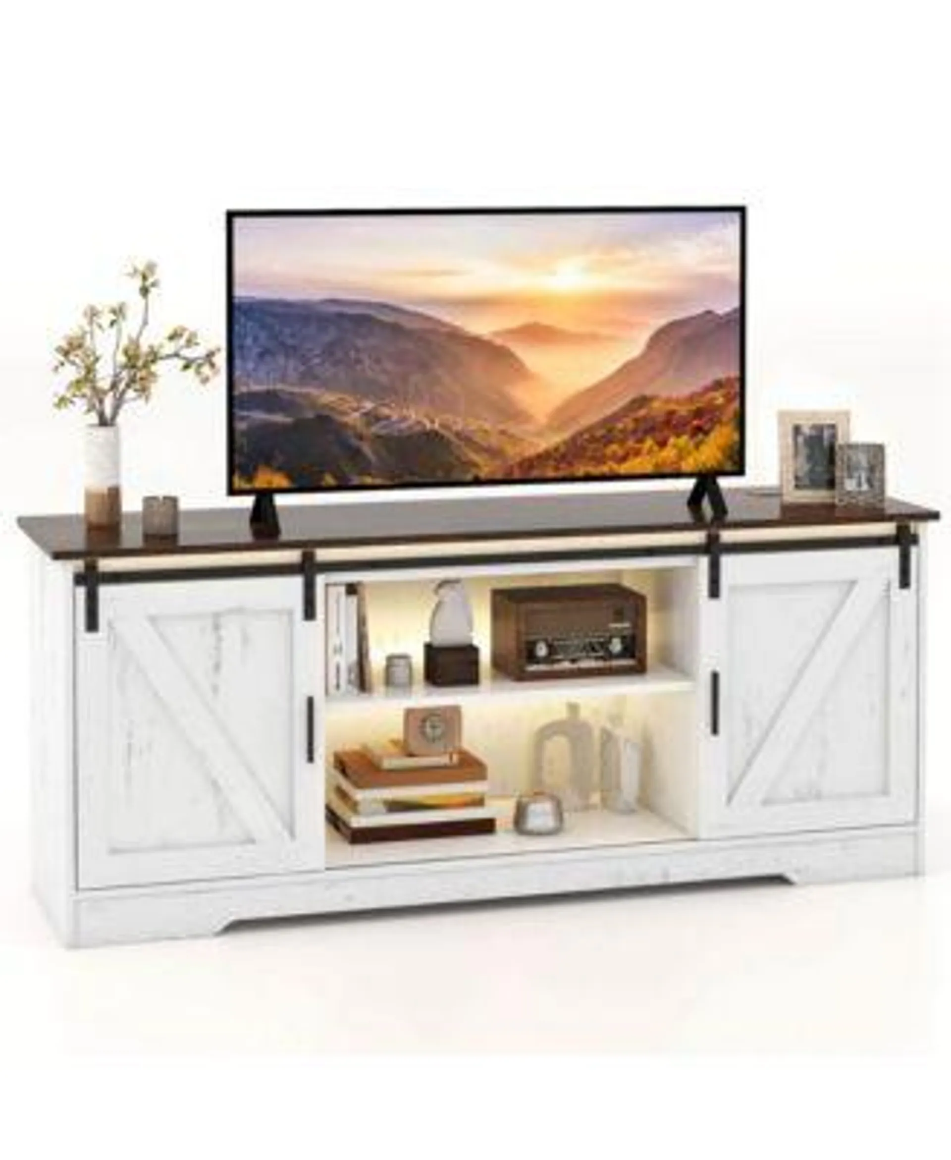 TV Stand for 65" TVs with LED Lights Adjustable Brightness Human Induction