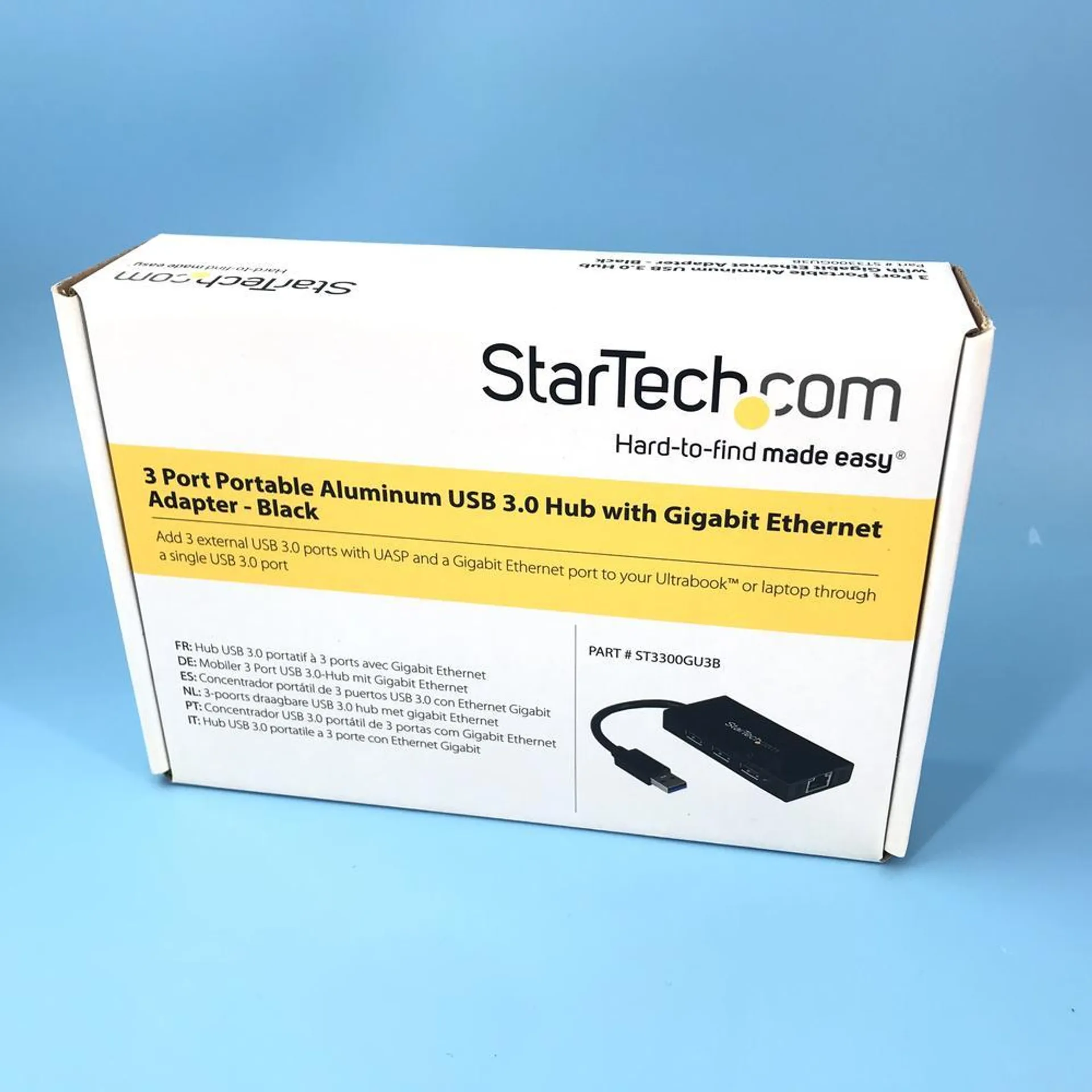 StarTech.com 3 Port USB 3.0 Hub with Gigabit Ethernet Adapter - Black