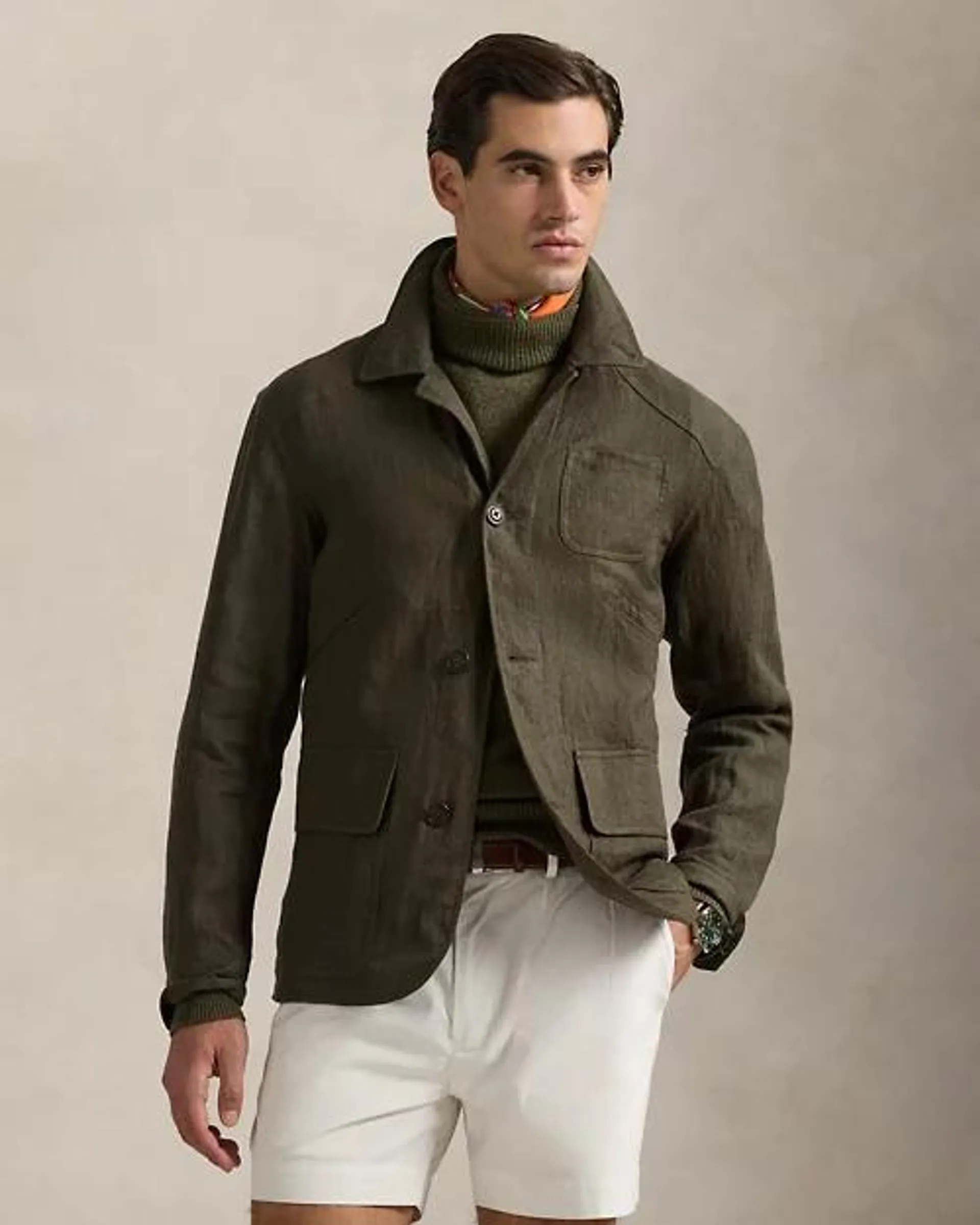 Linen Herringbone Utility Jacket