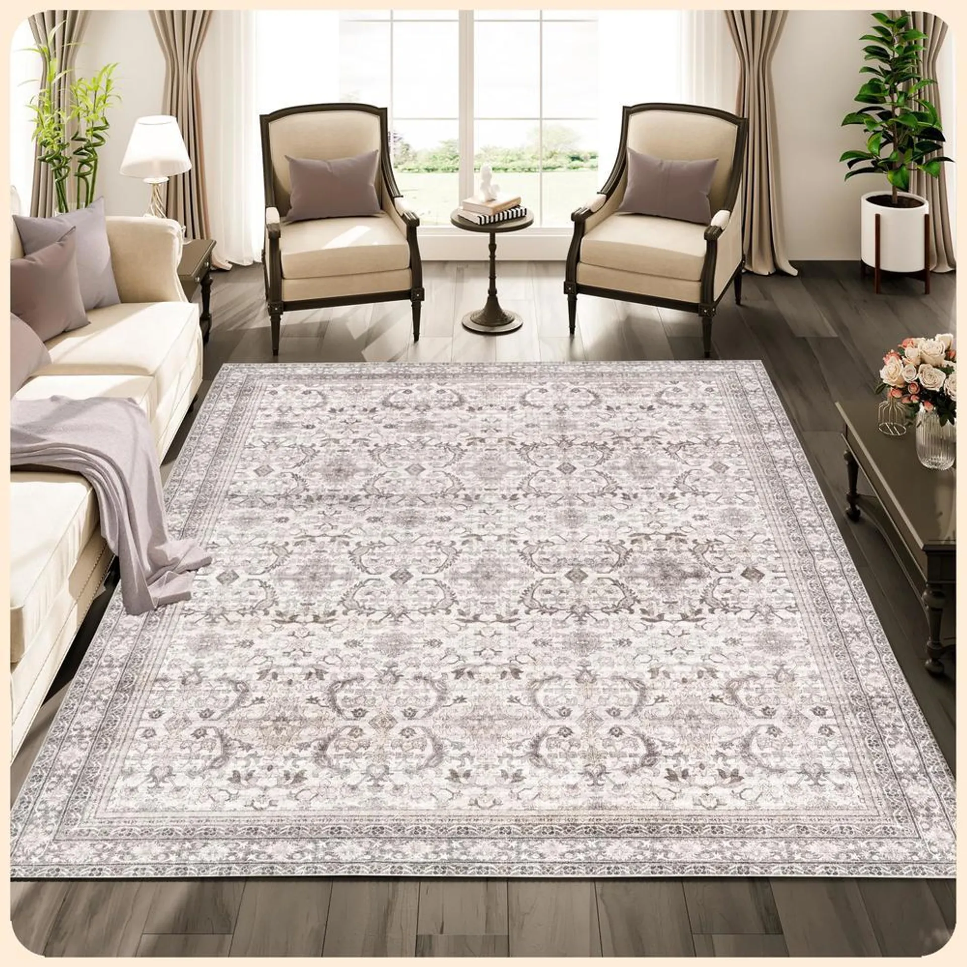 Istana Area Rugs 8x10 Beige Area Rug Foldable 8 x 10 Rug Stain Resistant Rug for Bedroom Washable Area Rugs 8x108x10 Wa