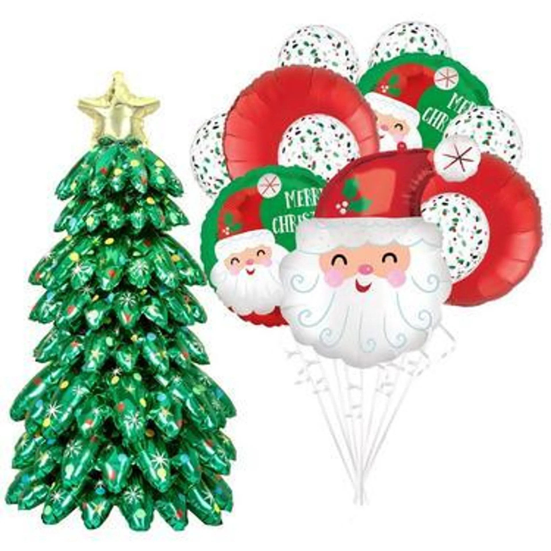 Stackerz Christmas Tree, Smiling Santa Balloon Bouquet, 7pc