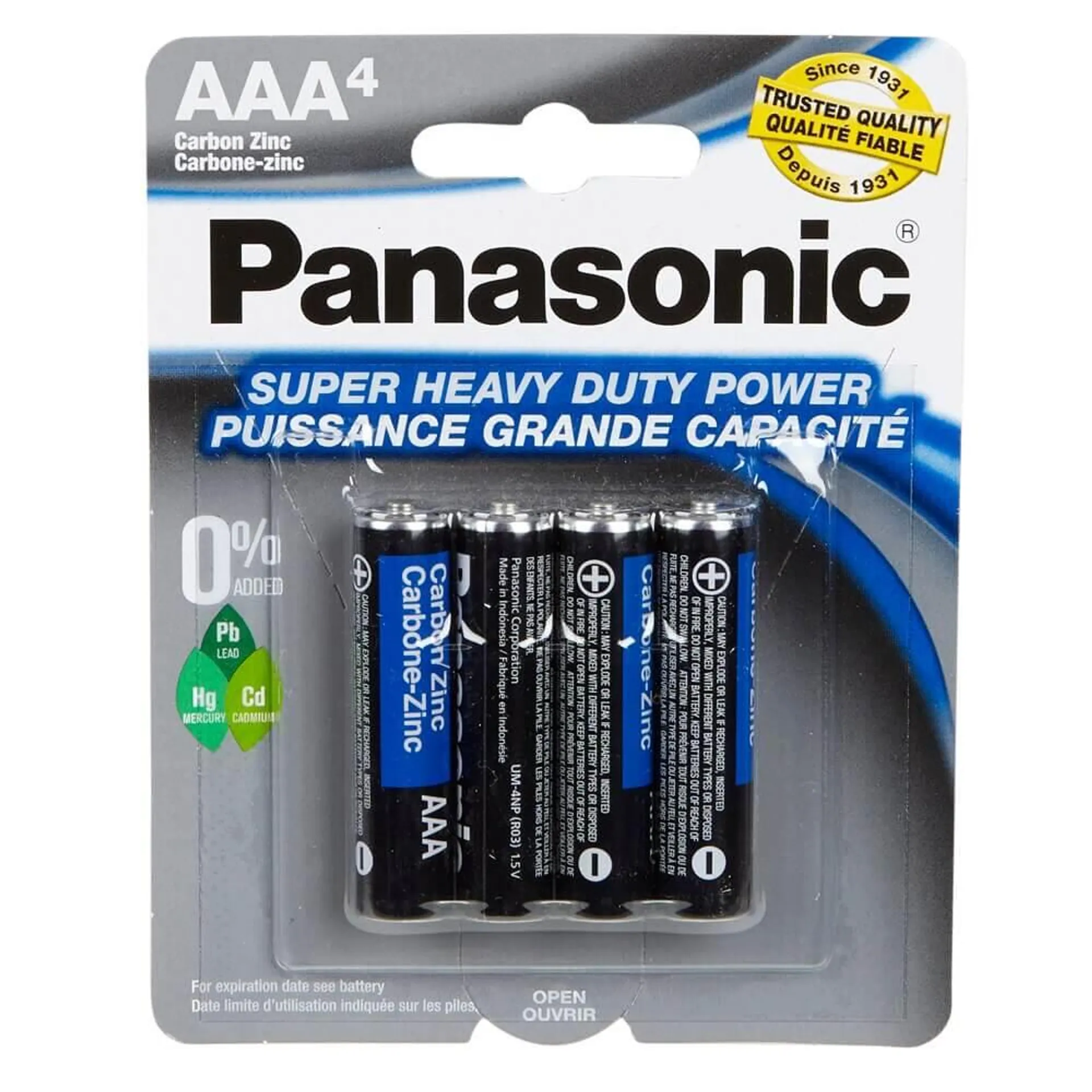 Panasonic Super Heavy-Duty Power Carbon Zinc AAA Batteries, 4-Count